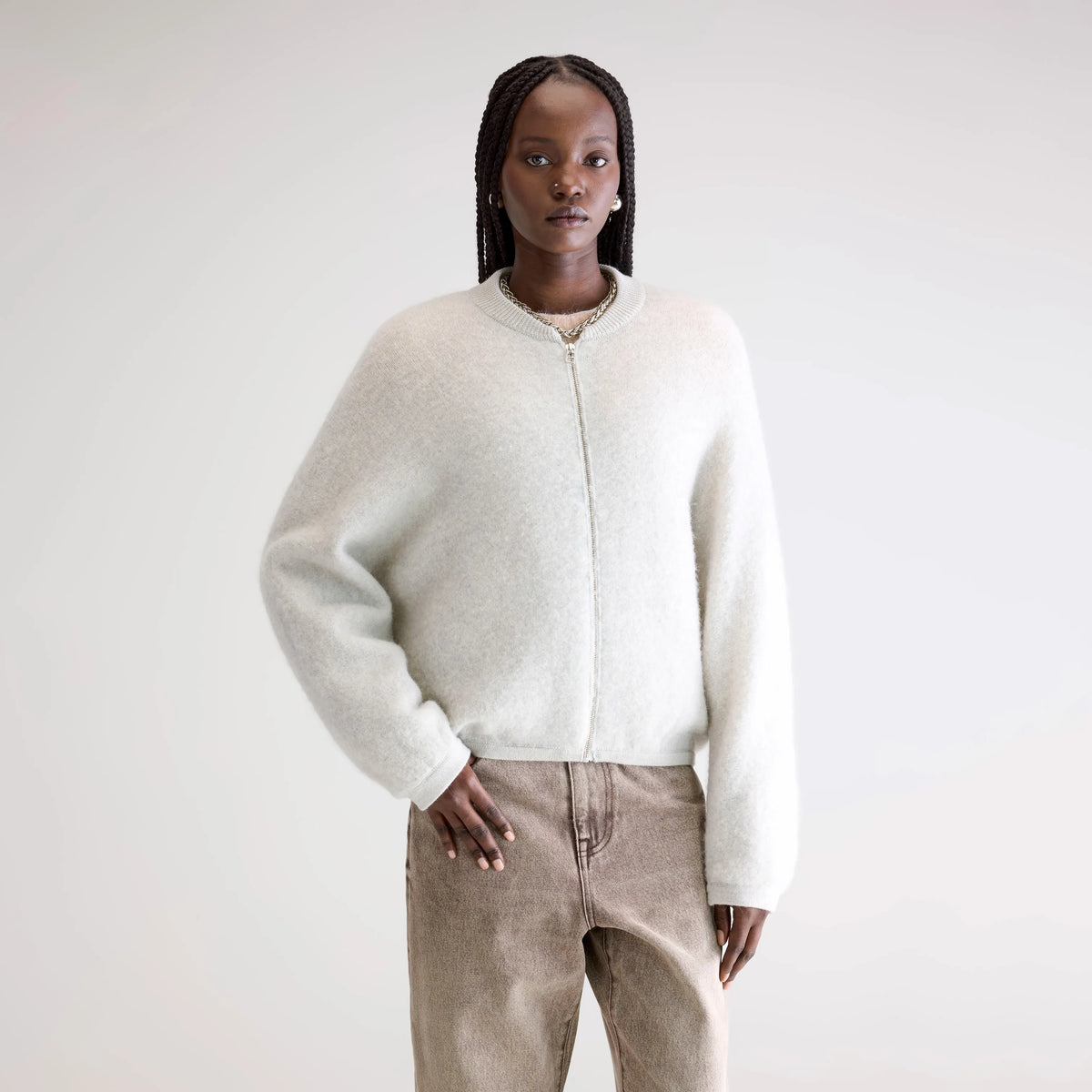 Oversized beige zip-up cardigan for women | Bellerose
