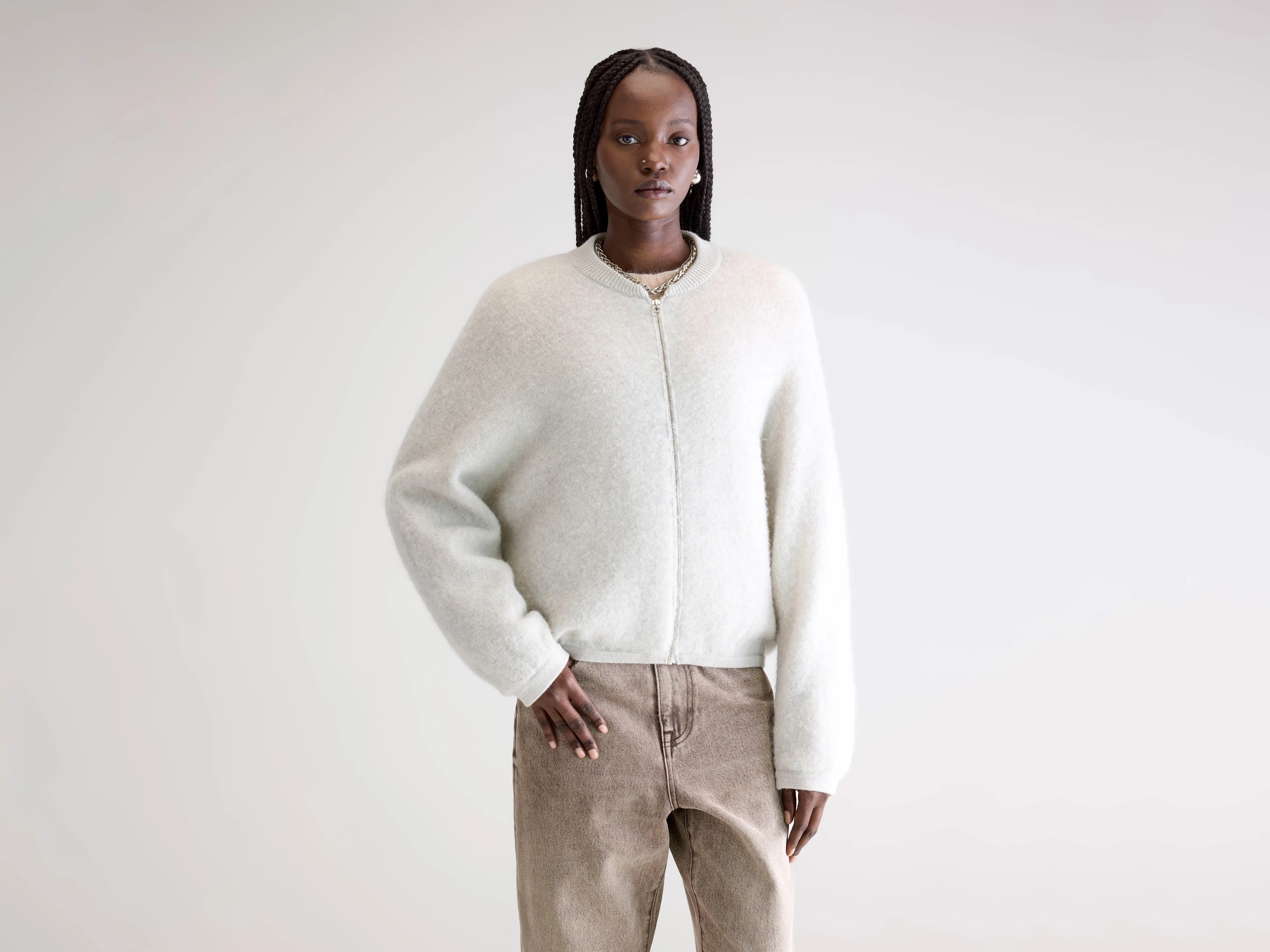 Asedi zip-up cardigan (252 / W / OYSTER)