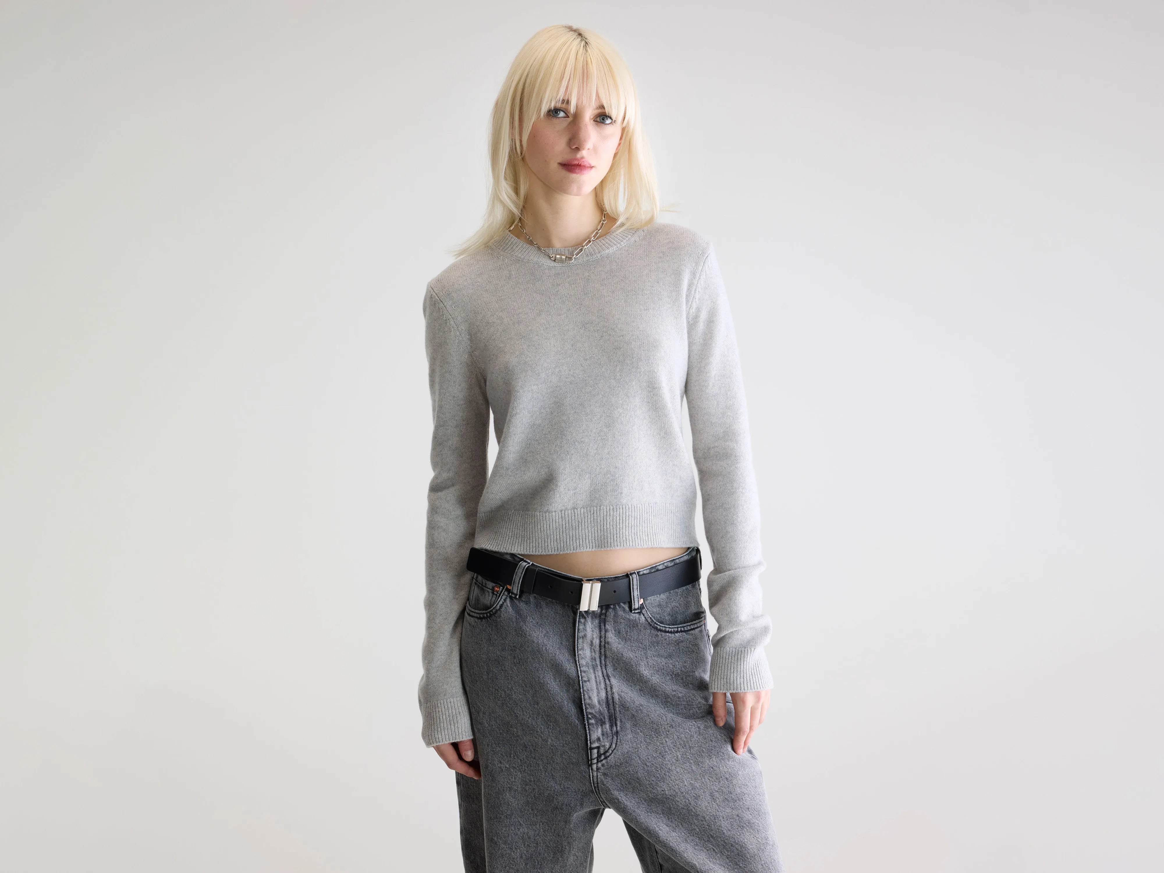 Spag cropped slim fit trui (252 / W / LIGHT GREY)