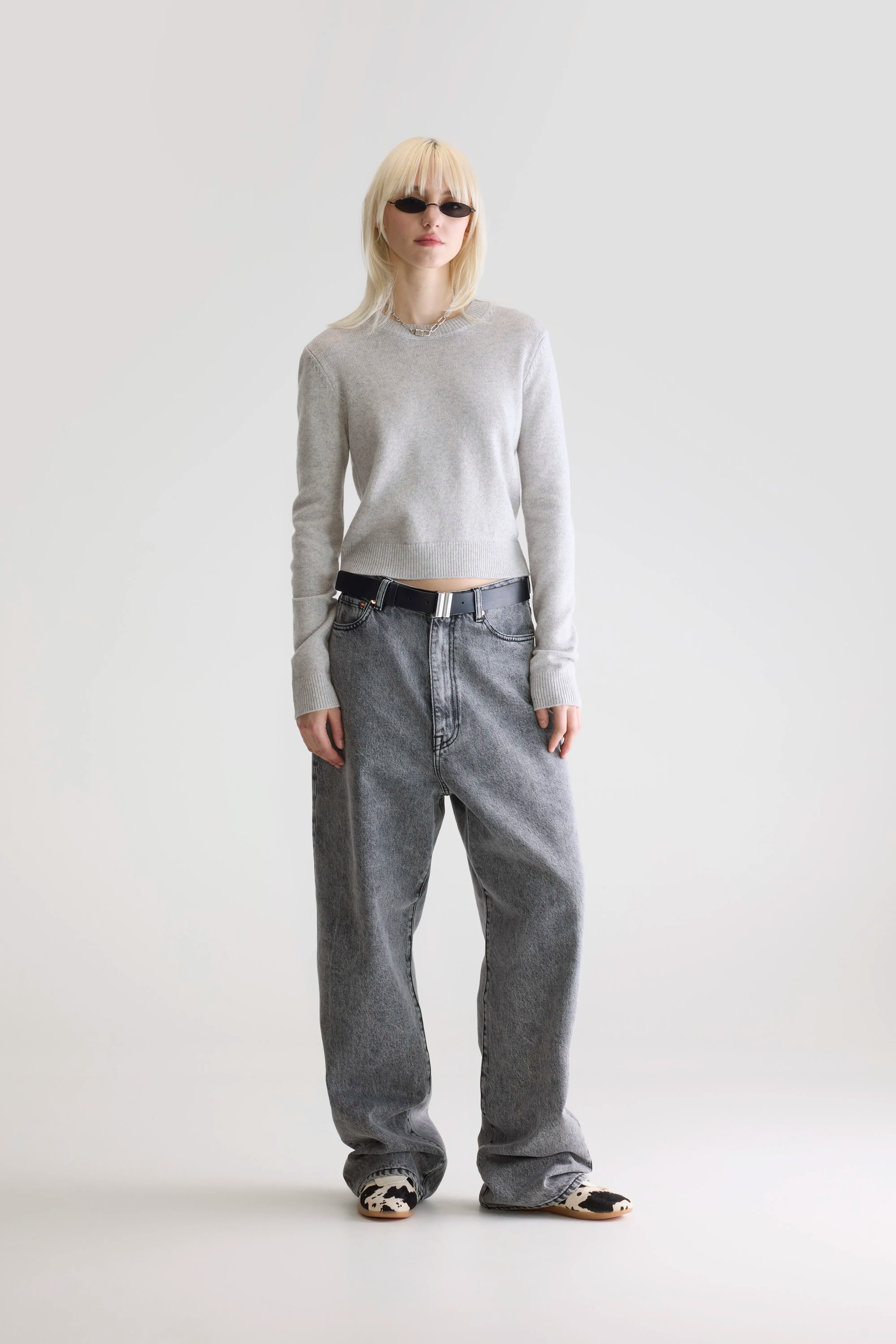 Spag Cropped Slim Fit Trui - Light grey Voor Dames | Bellerose