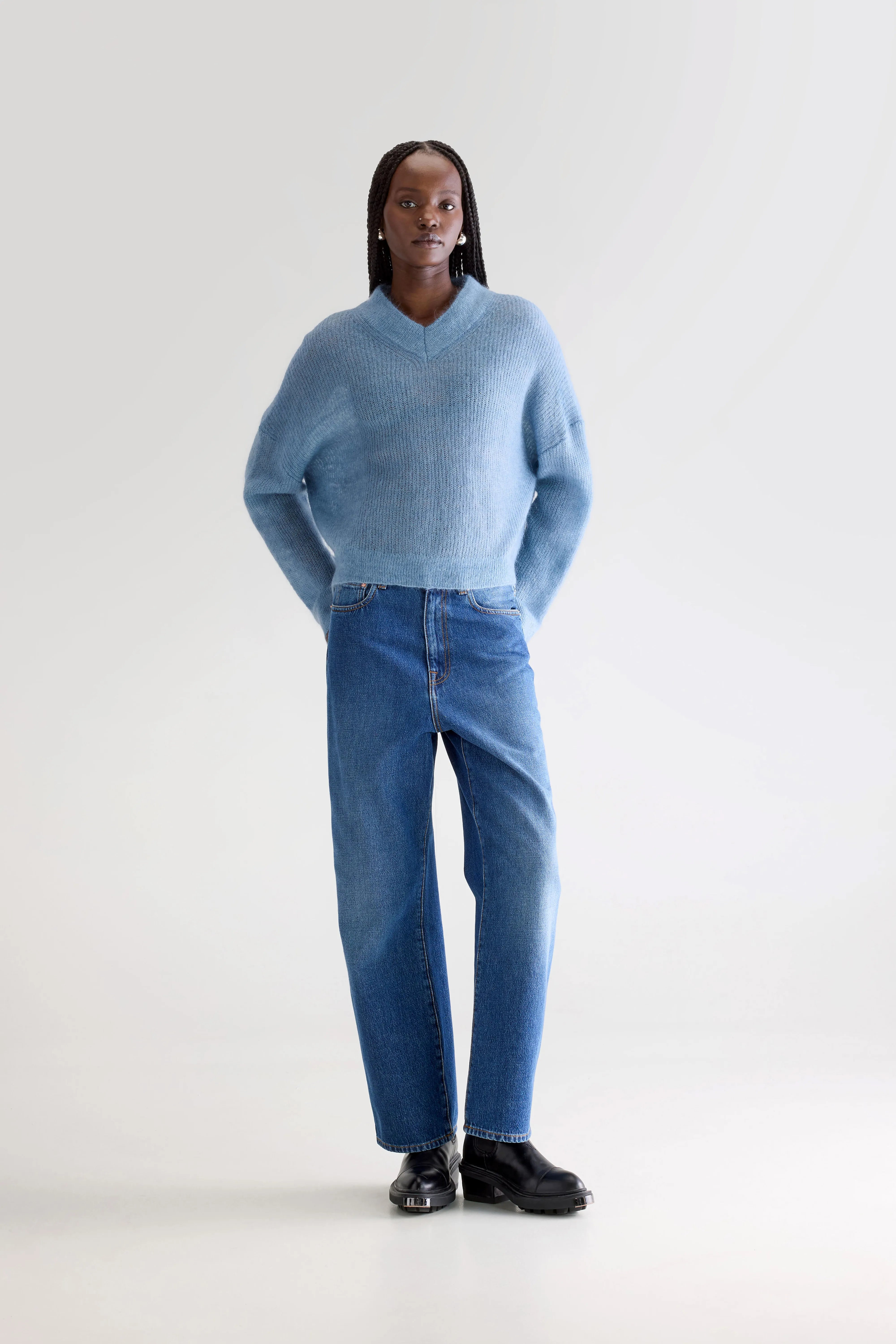 Pull Col V Arcy - Chambray Pour Femme | Bellerose