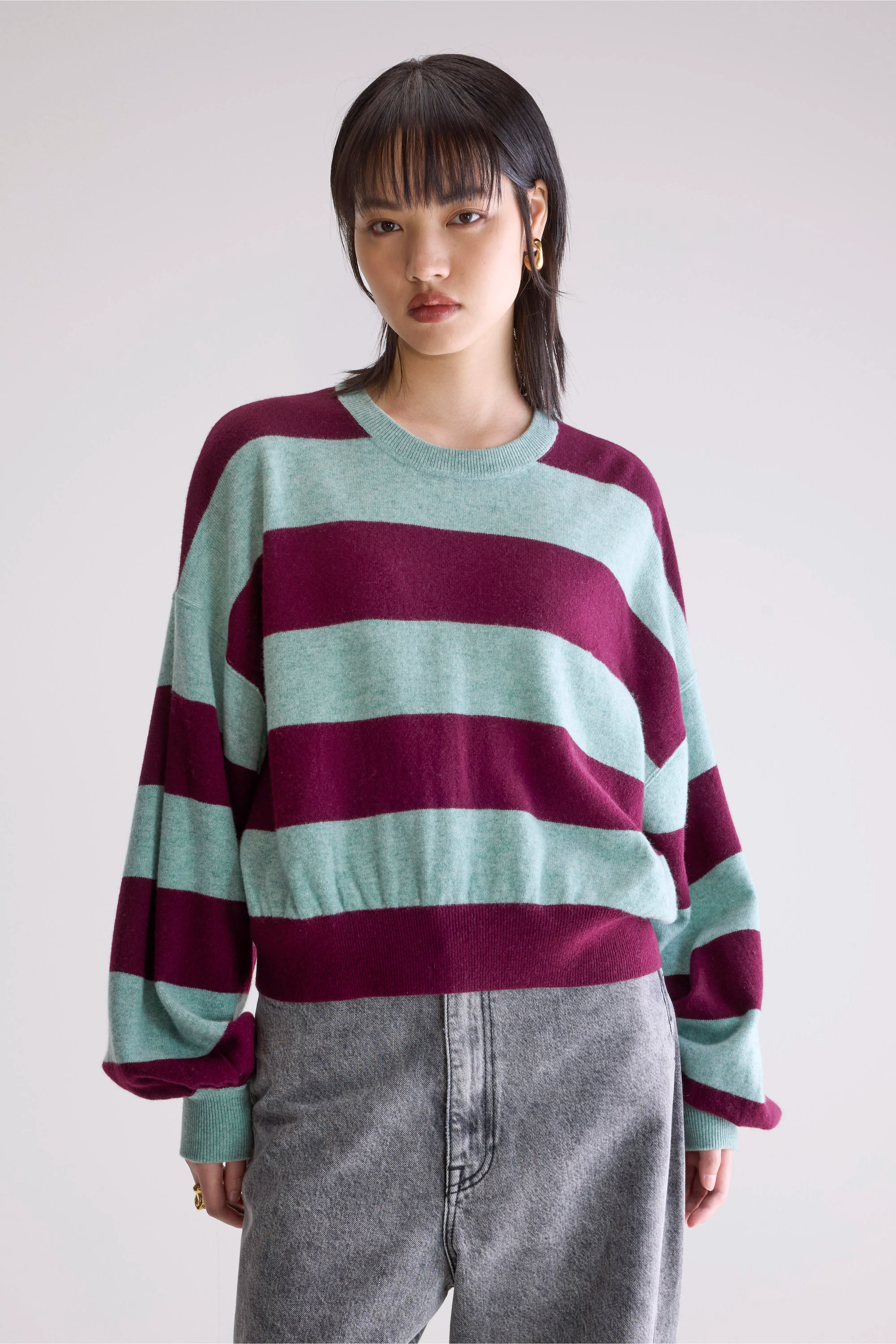 Attus Cropped Sweater - Celadon / Wine For Women | Bellerose
