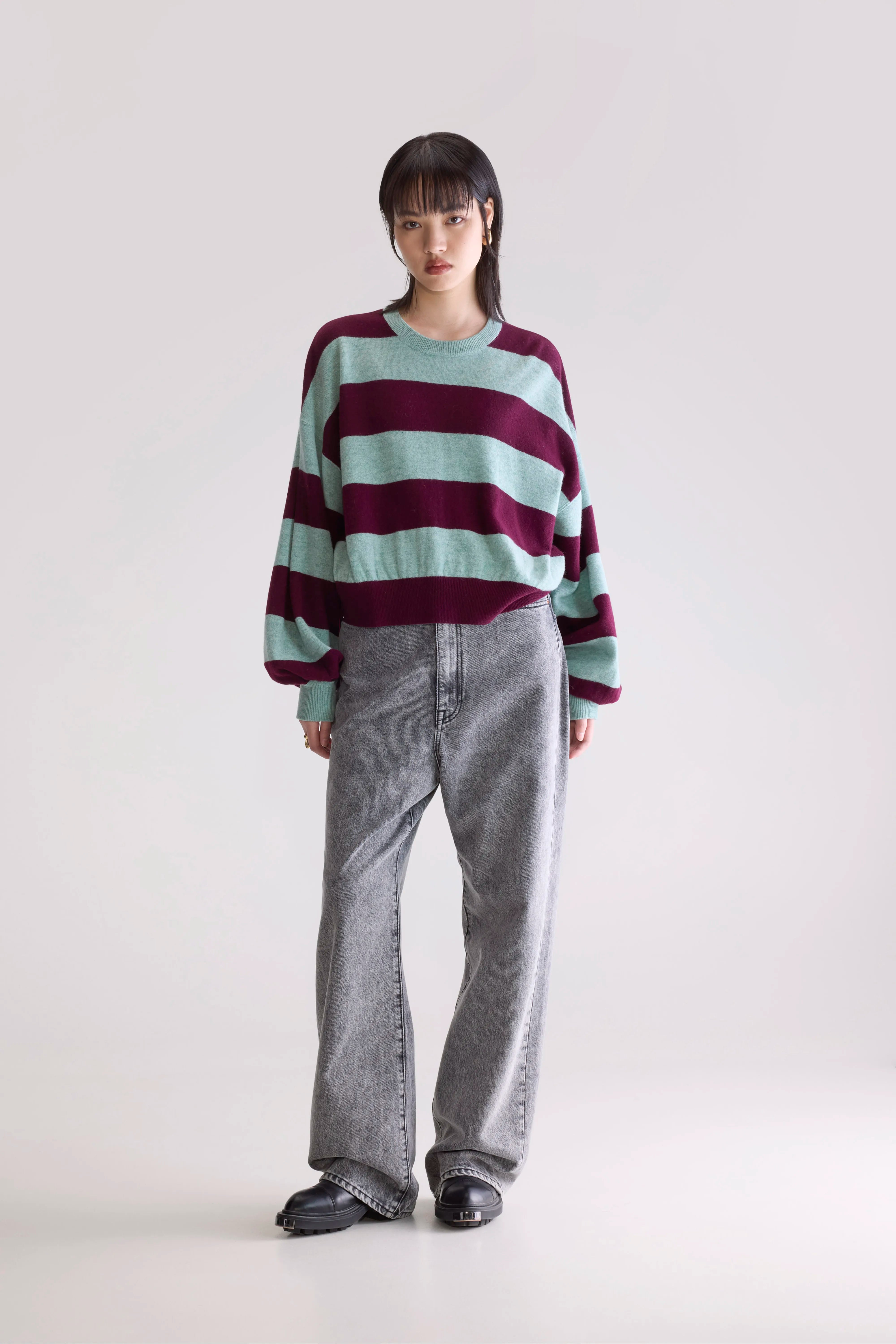 Attus Cropped Sweater - Celadon / Wine For Women | Bellerose