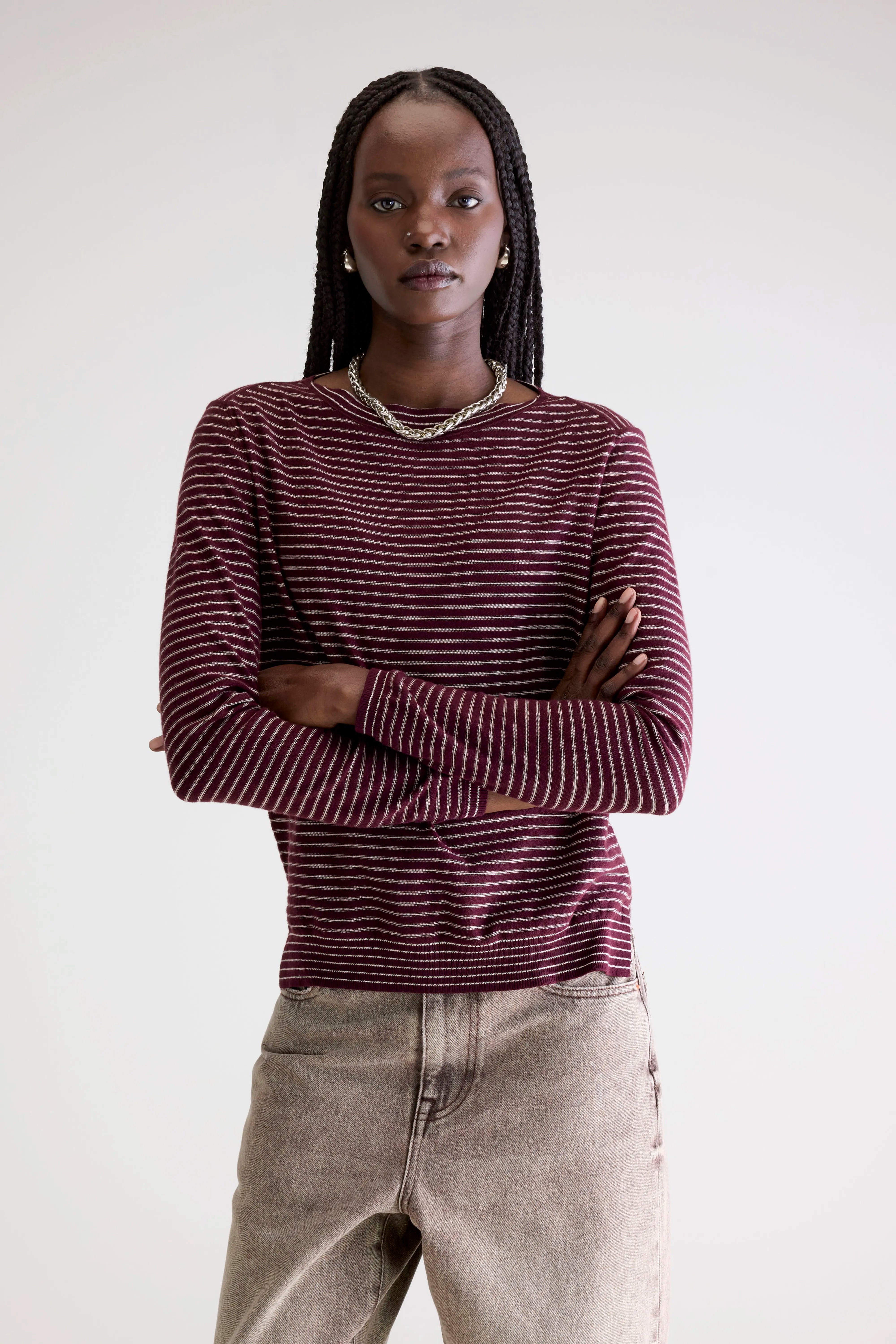 Gop Boatneck Sweater - Milky way / Wine For Women | Bellerose