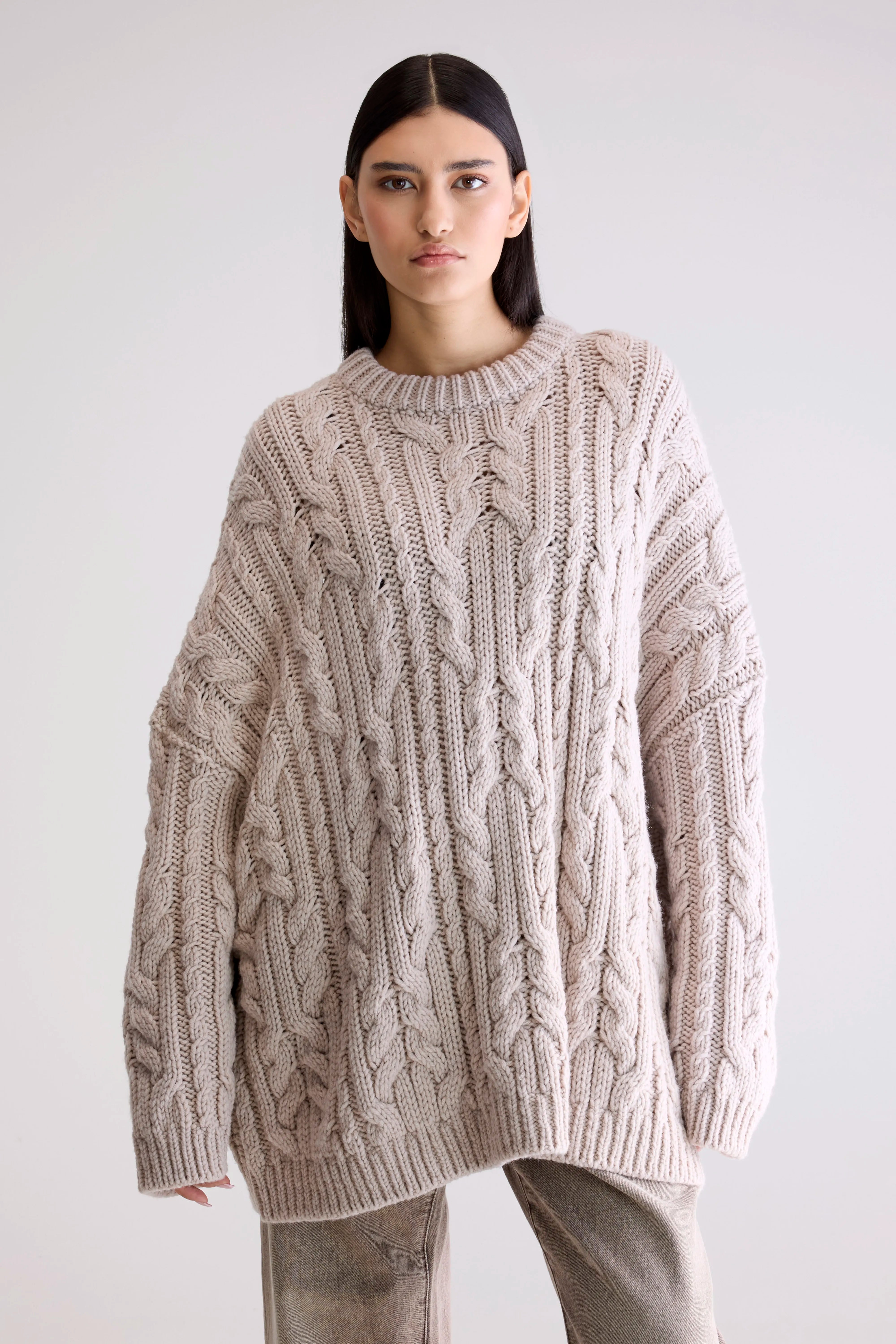 Nesk Cable Knit Sweater - Sable For Women | Bellerose
