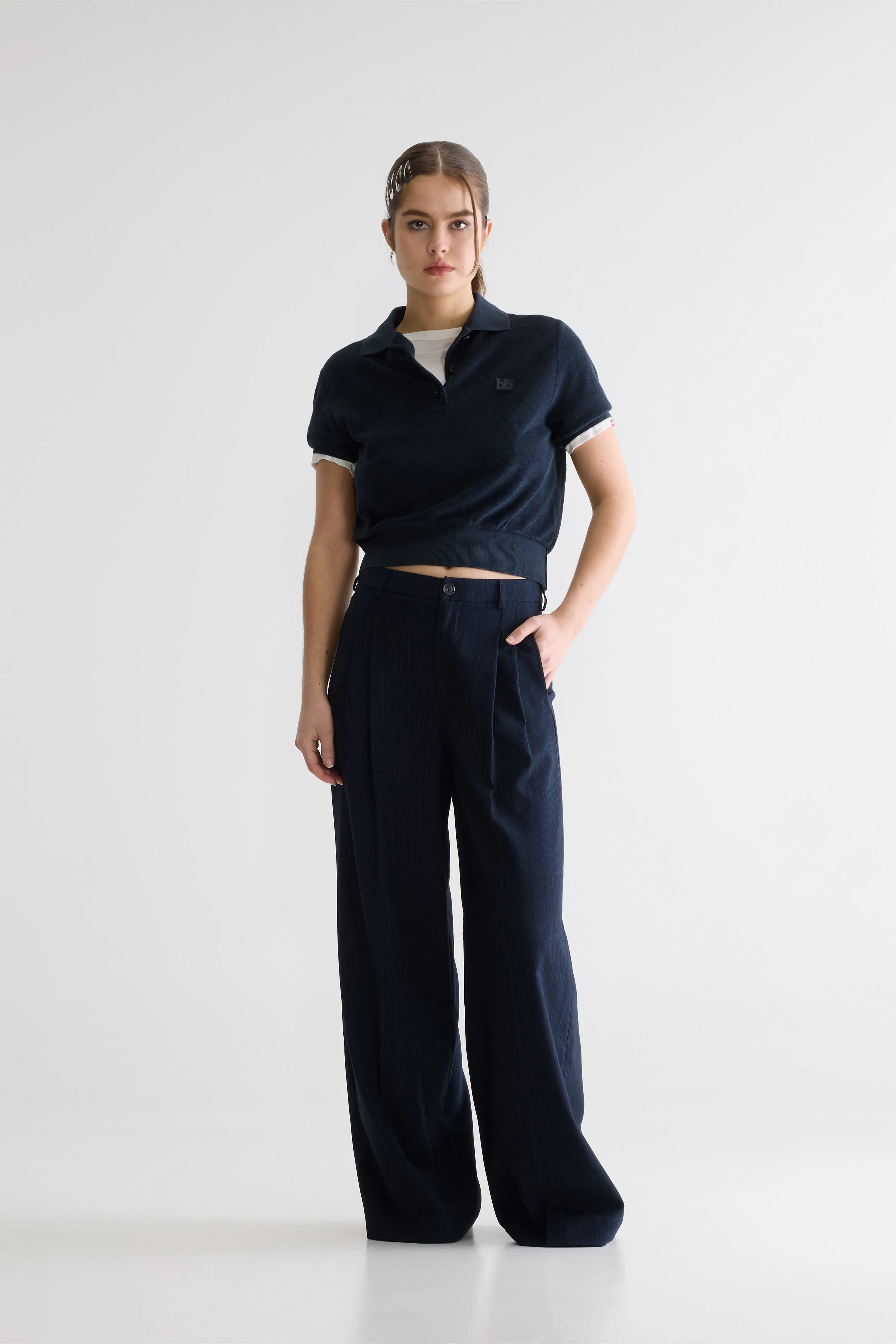 Pantalon De Tailleur Large Volkert - Ecru / Navy Pour Femme | Bellerose