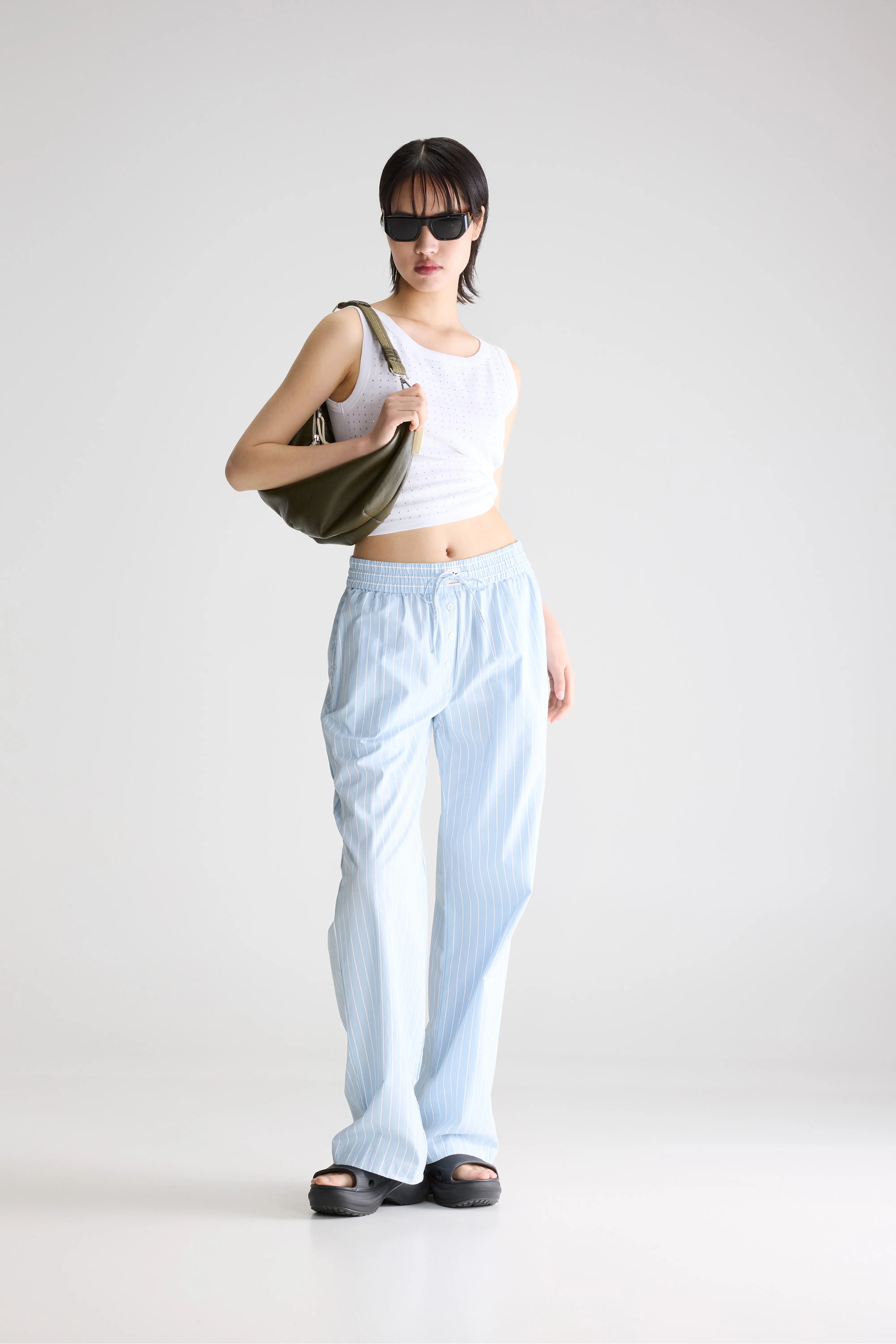 Giolo Striped Trousers - Black / Mist / White For Women | Bellerose
