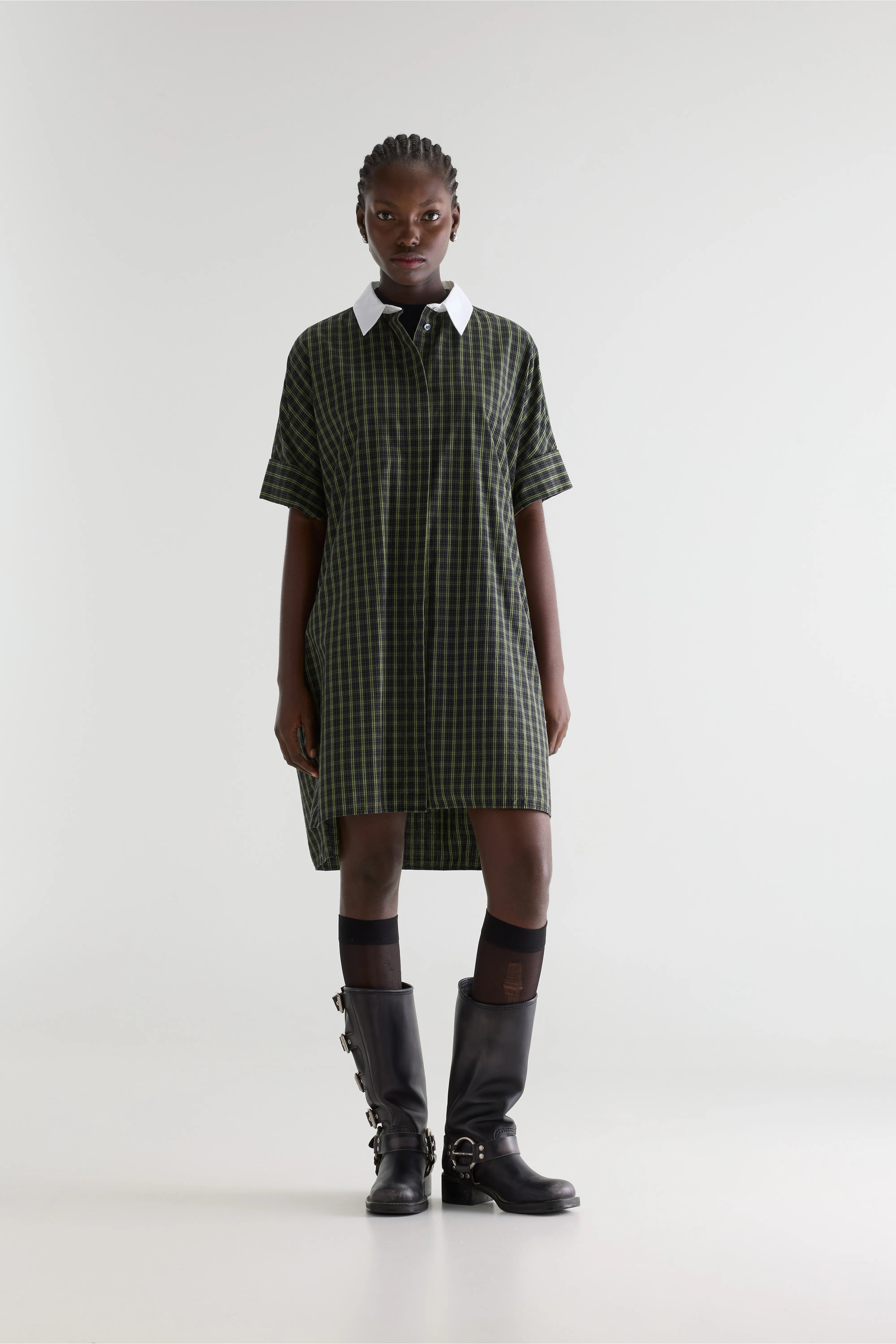 Goldy Checked Shirt-dress - Bottle / Navy / Worker For Women | Bellerose