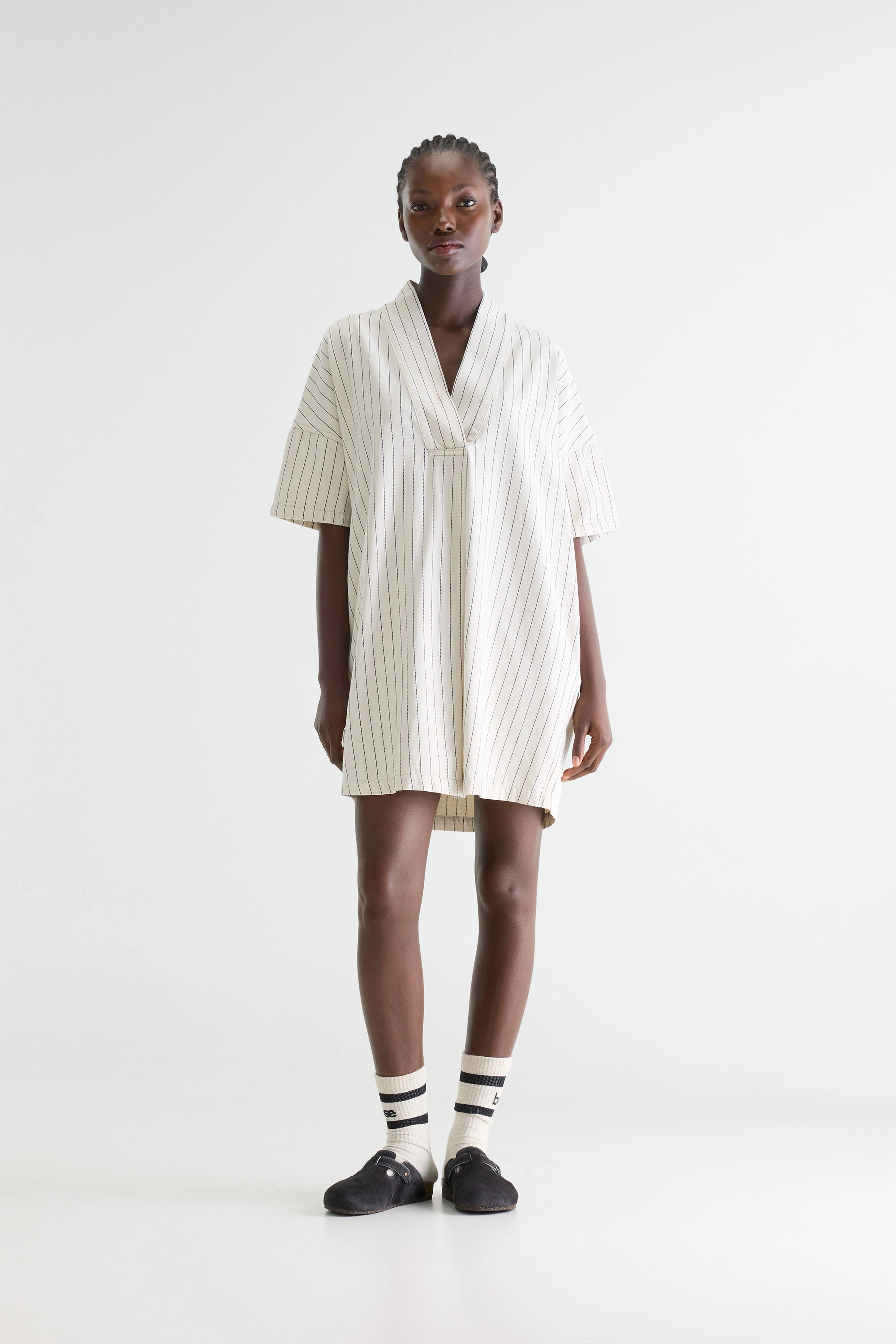 Women's off-white short-sleeves denim dress | Bellerose Women's off-white short-sleeves denim dress | Bellerose