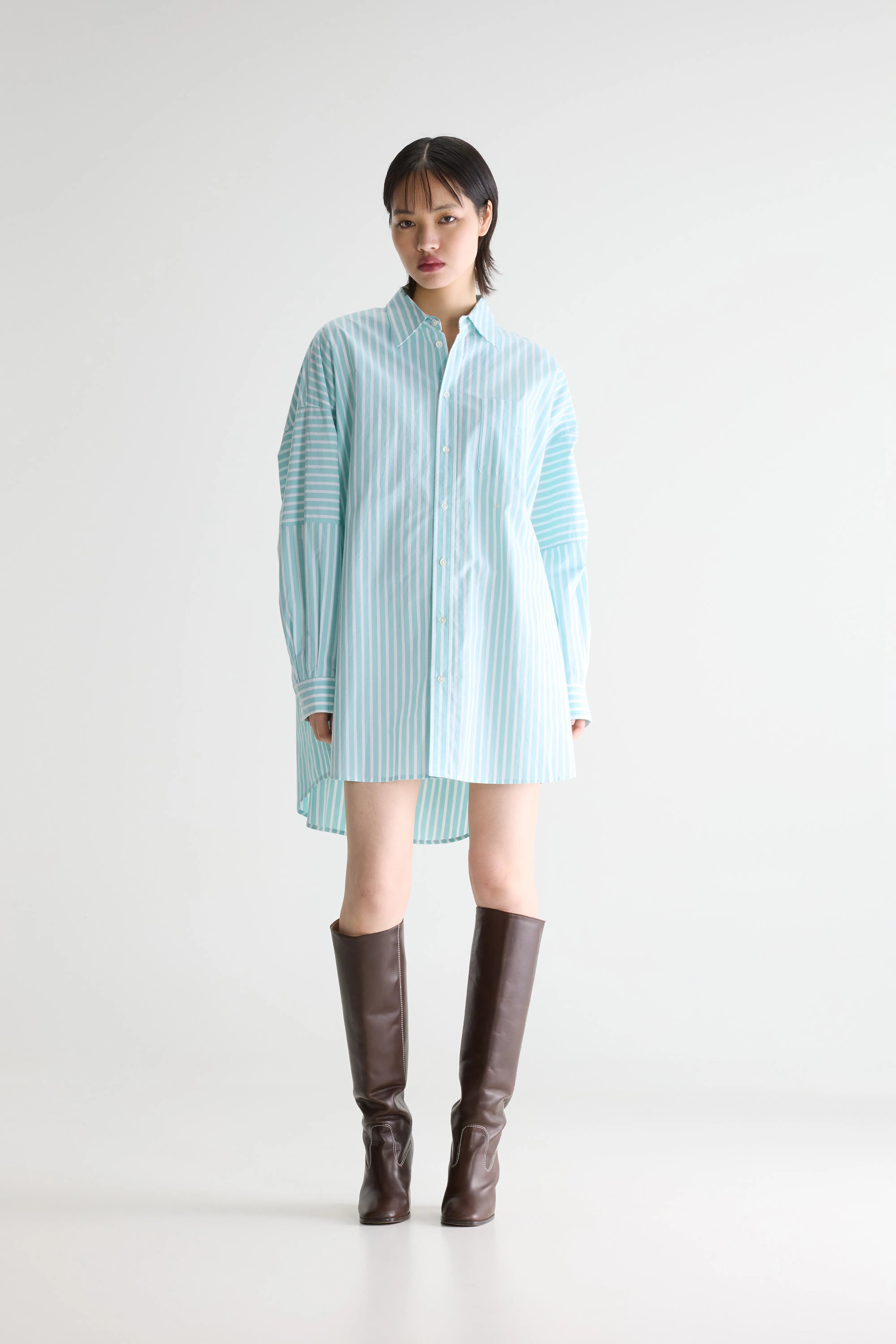 Jinner Striped Shirt Dress - Limelight / Reef waters For Women | Bellerose