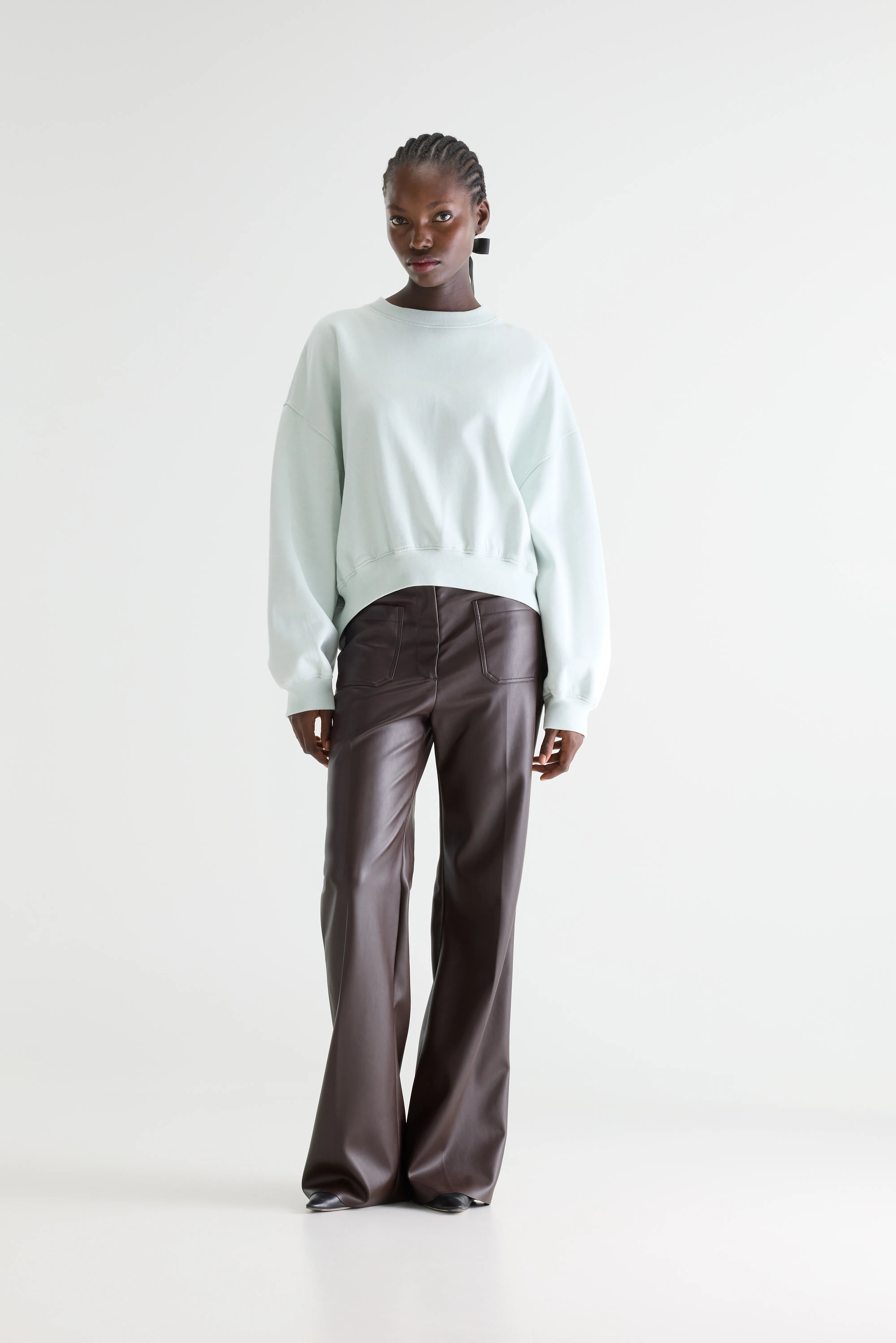 Fancy Cropped Sweatshirt Met Ronde Hals - Agua verde Voor Dames | Bellerose