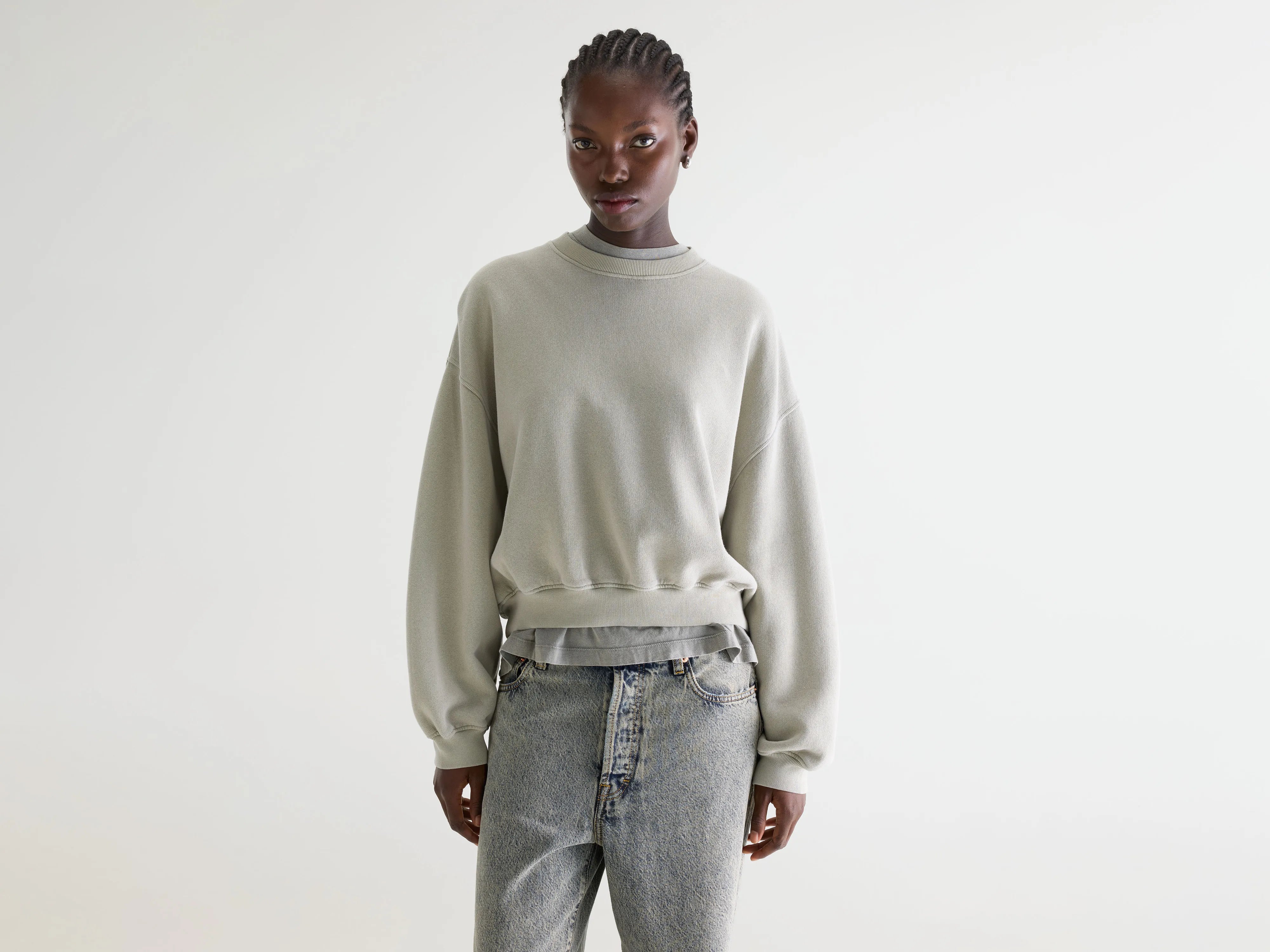 Fancy cropped sweatshirt met ronde hals (261 / W / JADEITE)