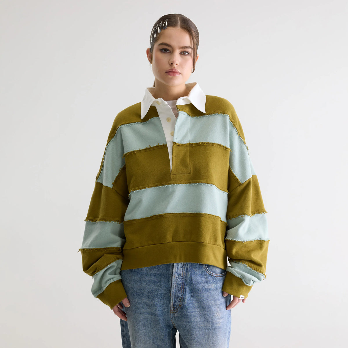 Women's khaki oversized striped rigby sweatshirt | Bellerose