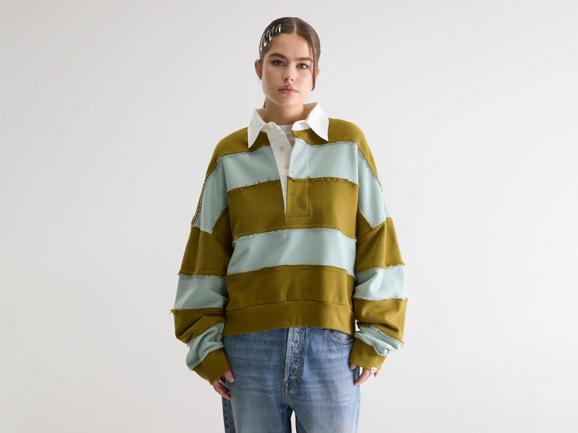 Women's khaki oversized striped rigby sweatshirt | Bellerose Women's khaki oversized striped rigby sweatshirt | Bellerose