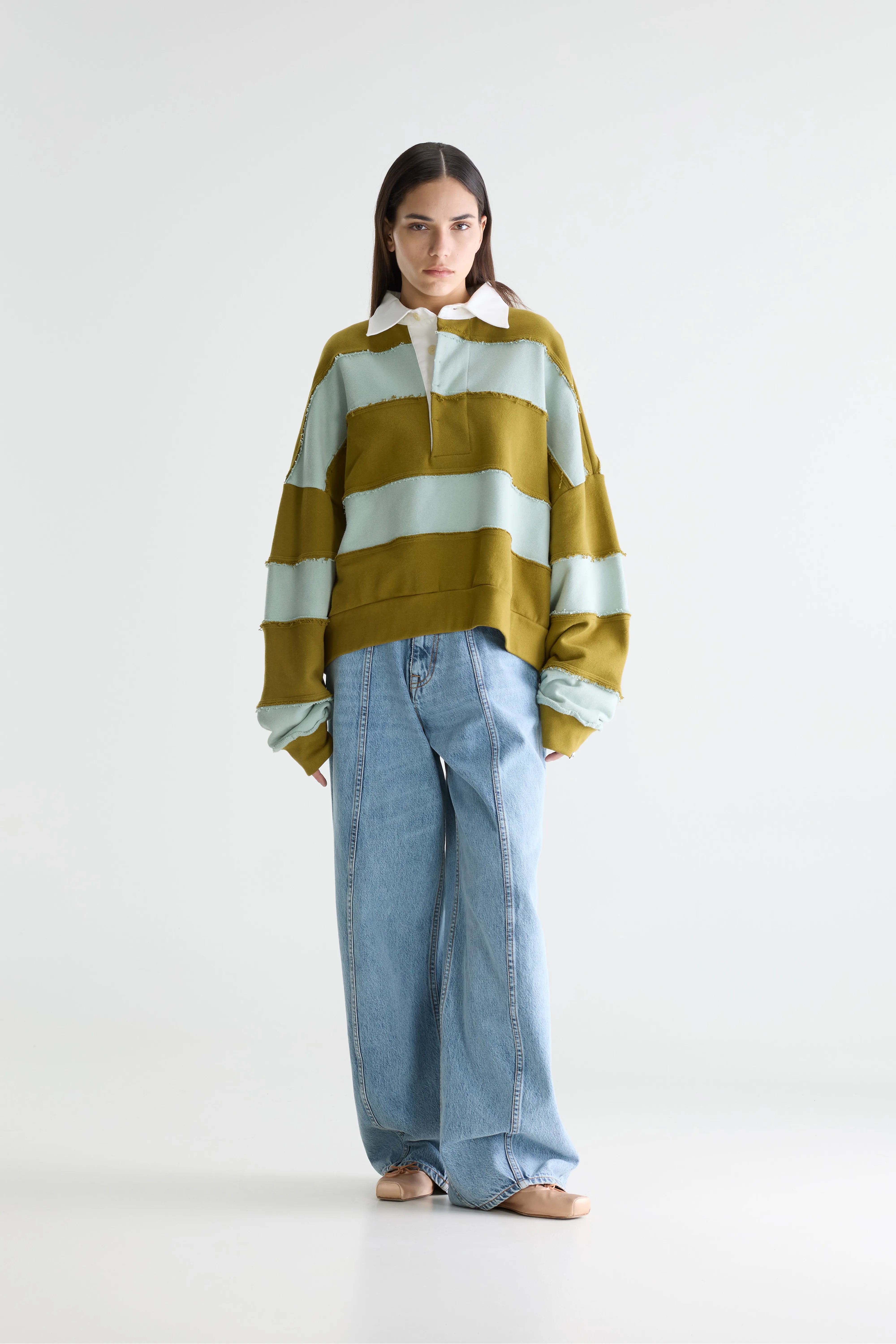 Furen Gestreept Rugbysweatshirt - Jadeite / Vetiver Voor Dames | Bellerose