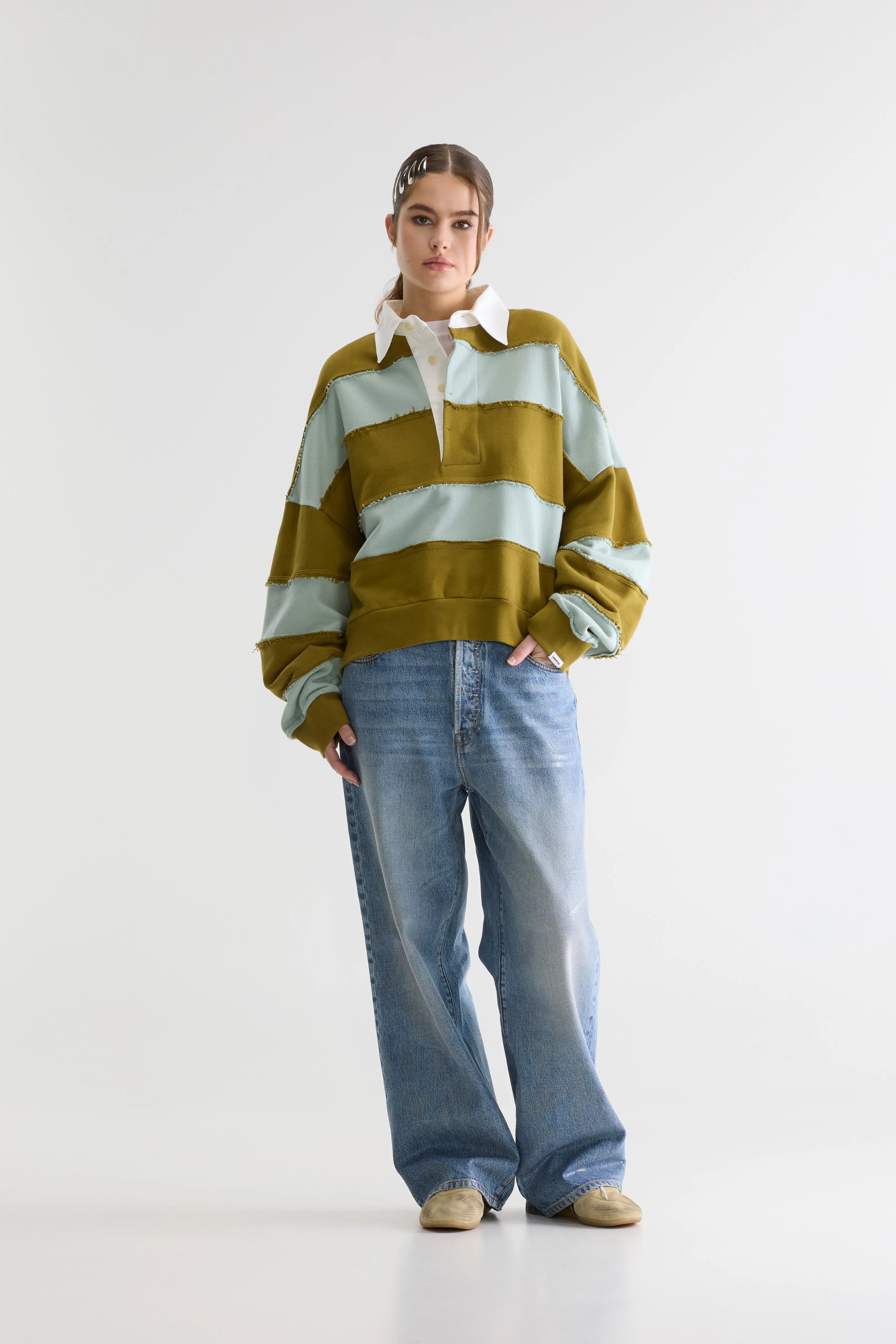 Furen Striped Rugby Sweatshirt - Jadeite / Vetiver For Women | Bellerose