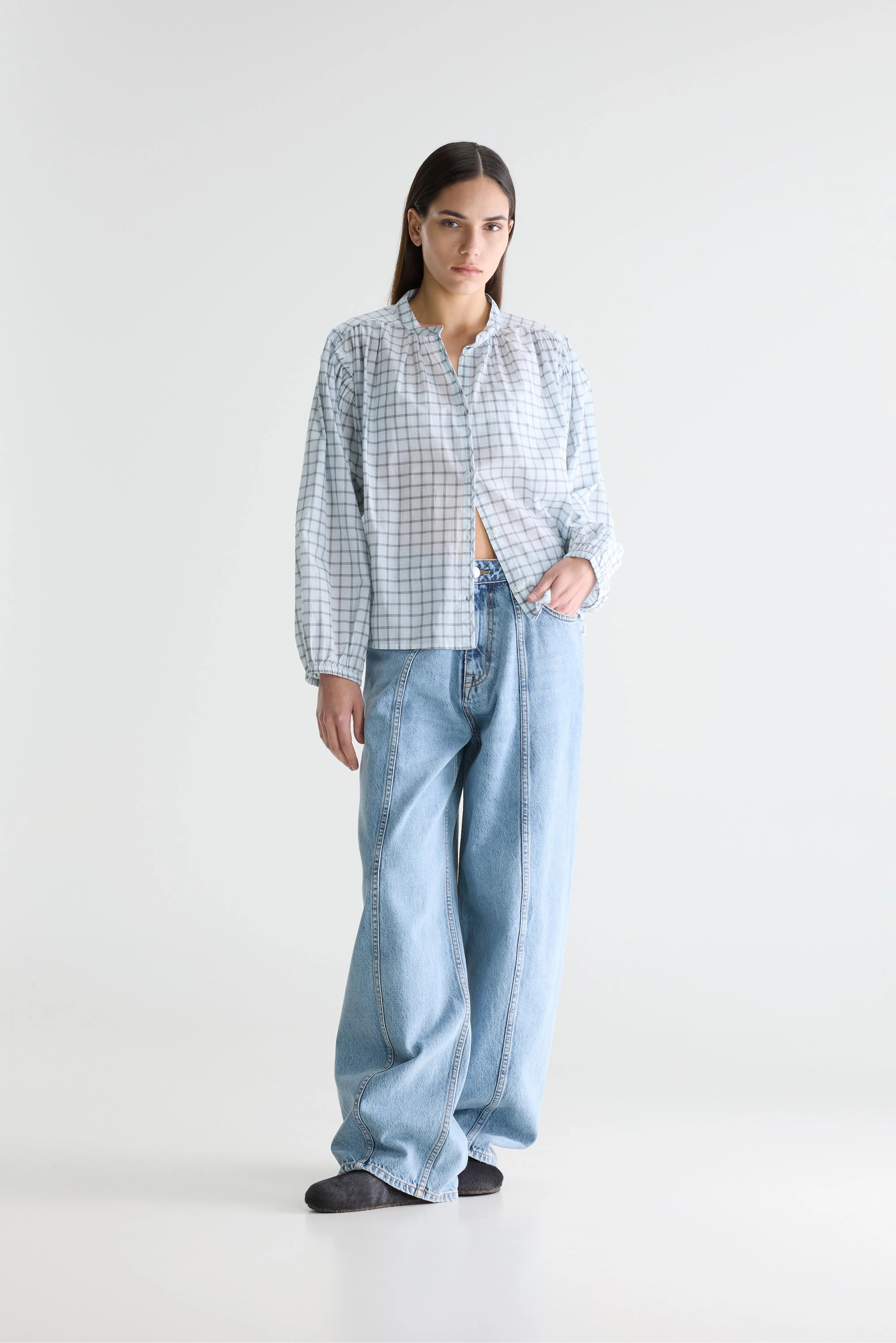 Kersenrode Geruite Blouse - Agua verde / Black blue / White Voor Dames | Bellerose