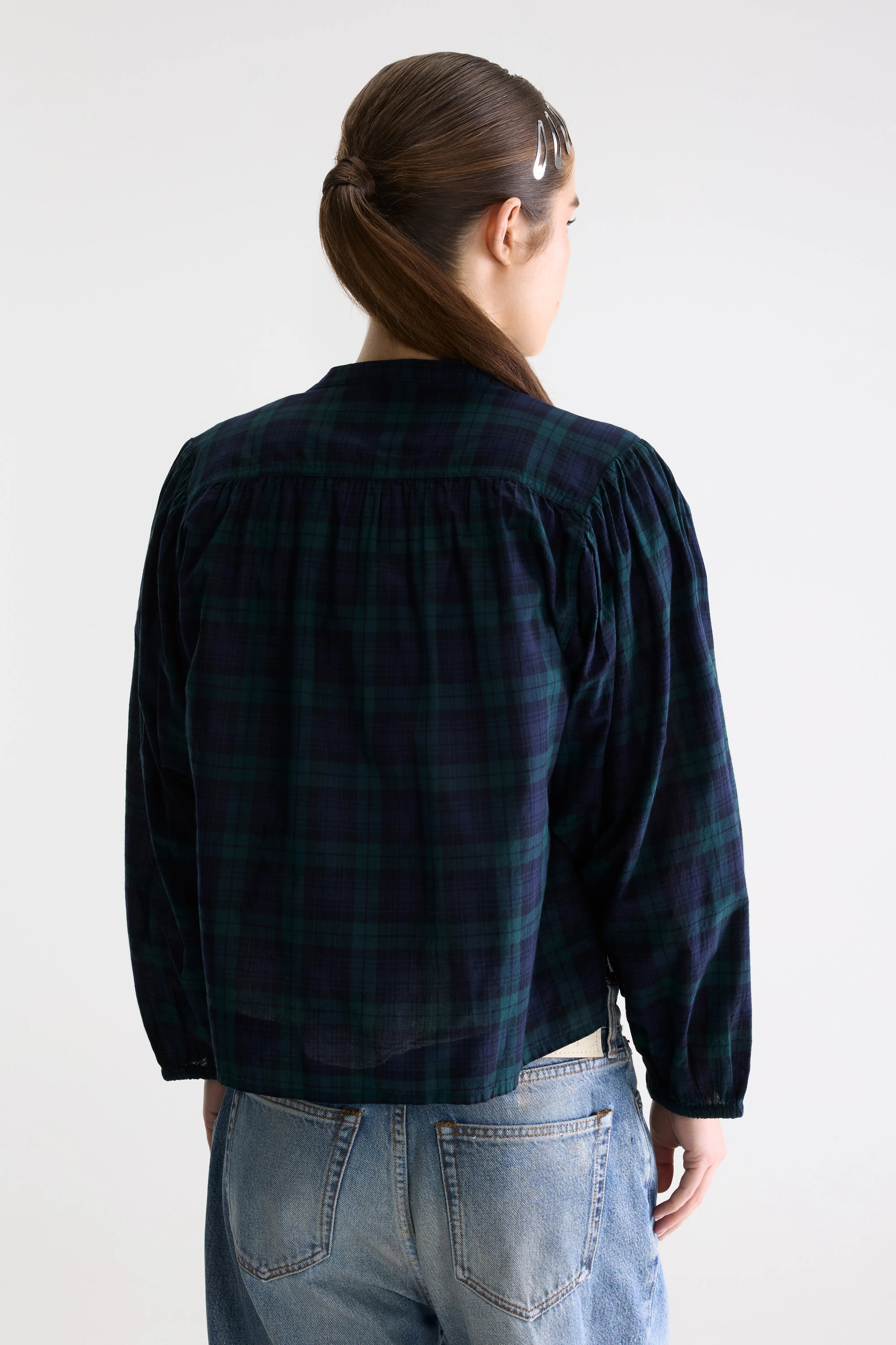 Cherry Checked Blouse - Black blue / Bottle / Worker For Women | Bellerose