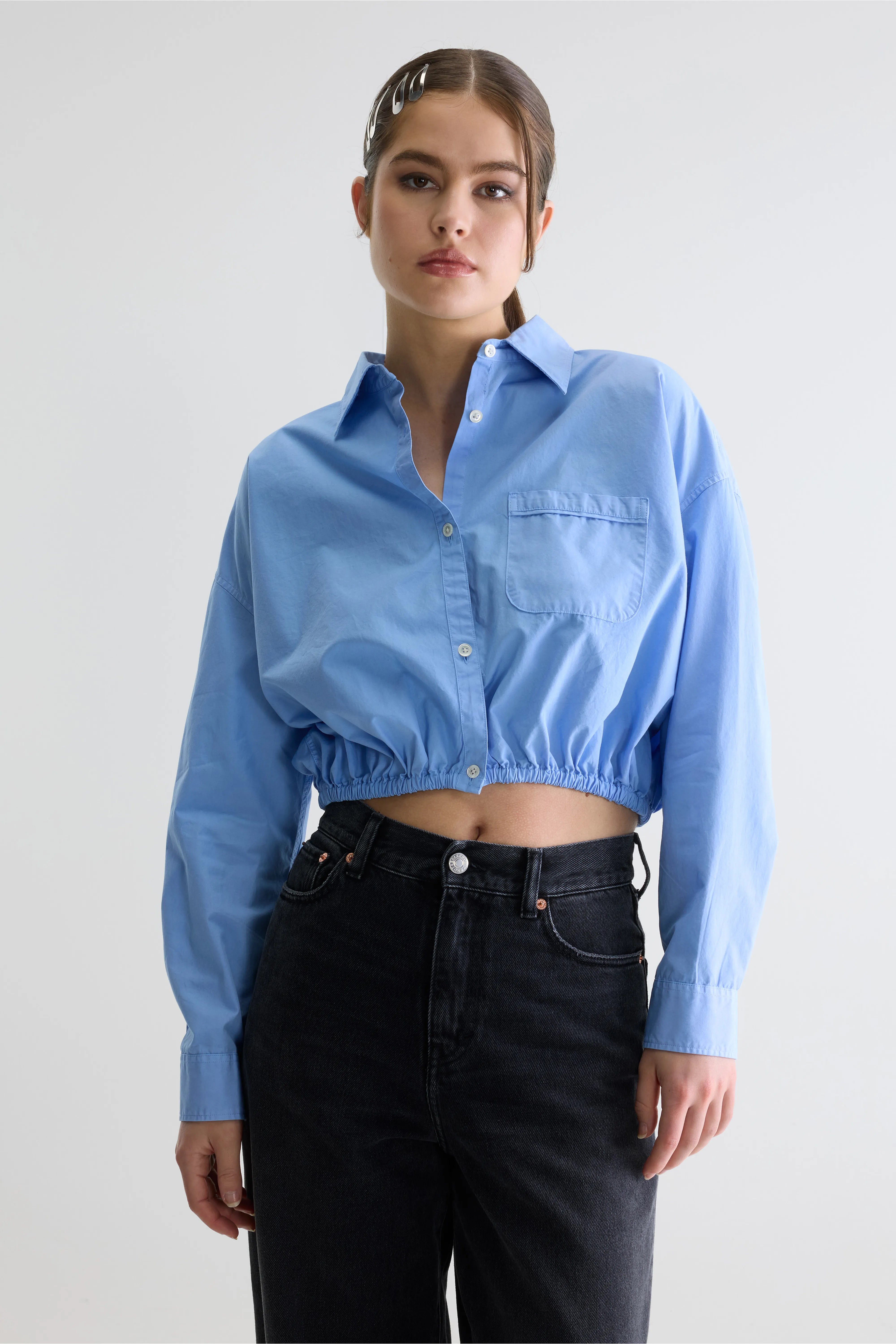 Gemma Cropped Shirt - Blue shirt For Women | Bellerose