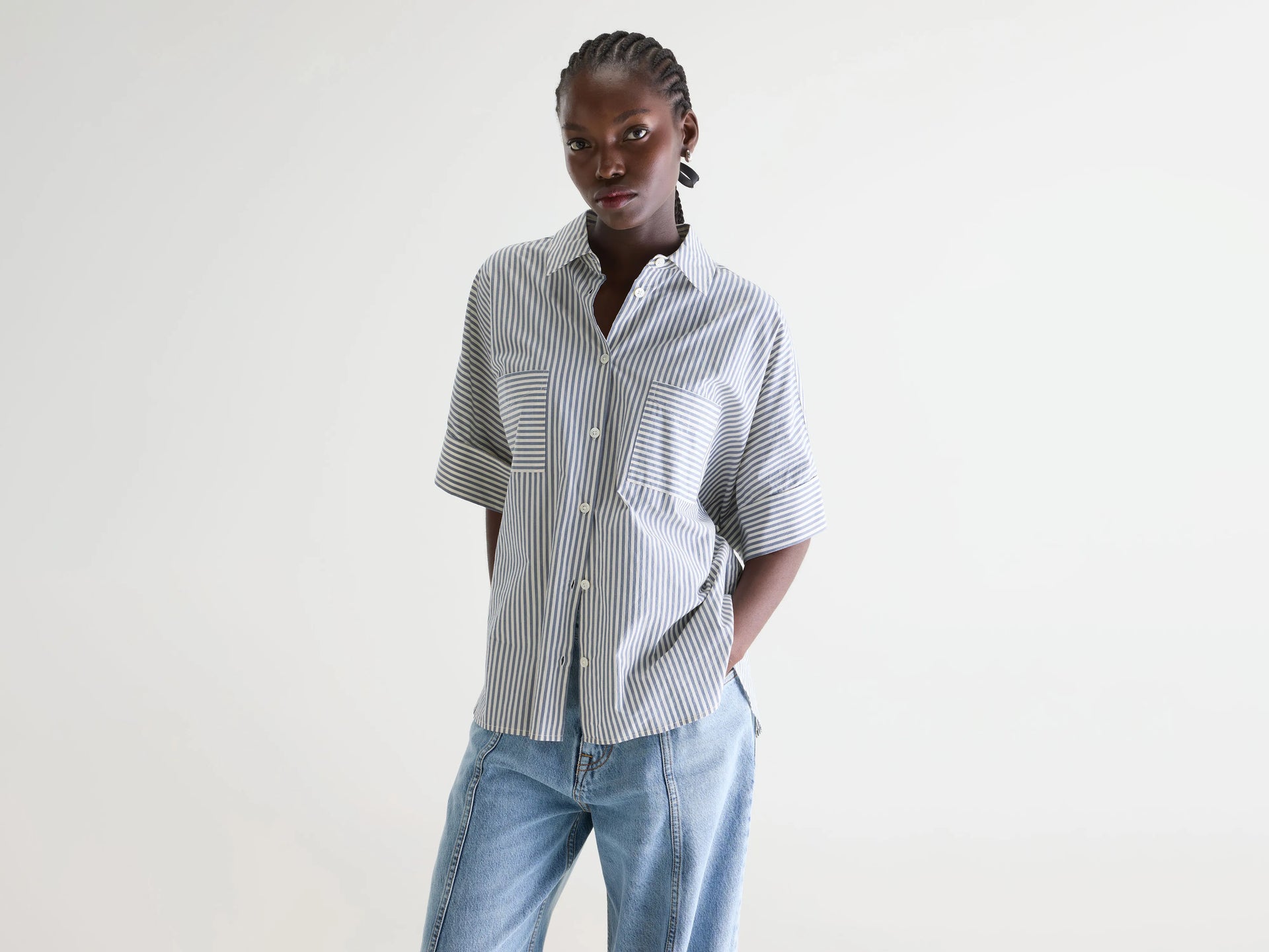 Women's white short-sleeve striped shirt | Bellerose