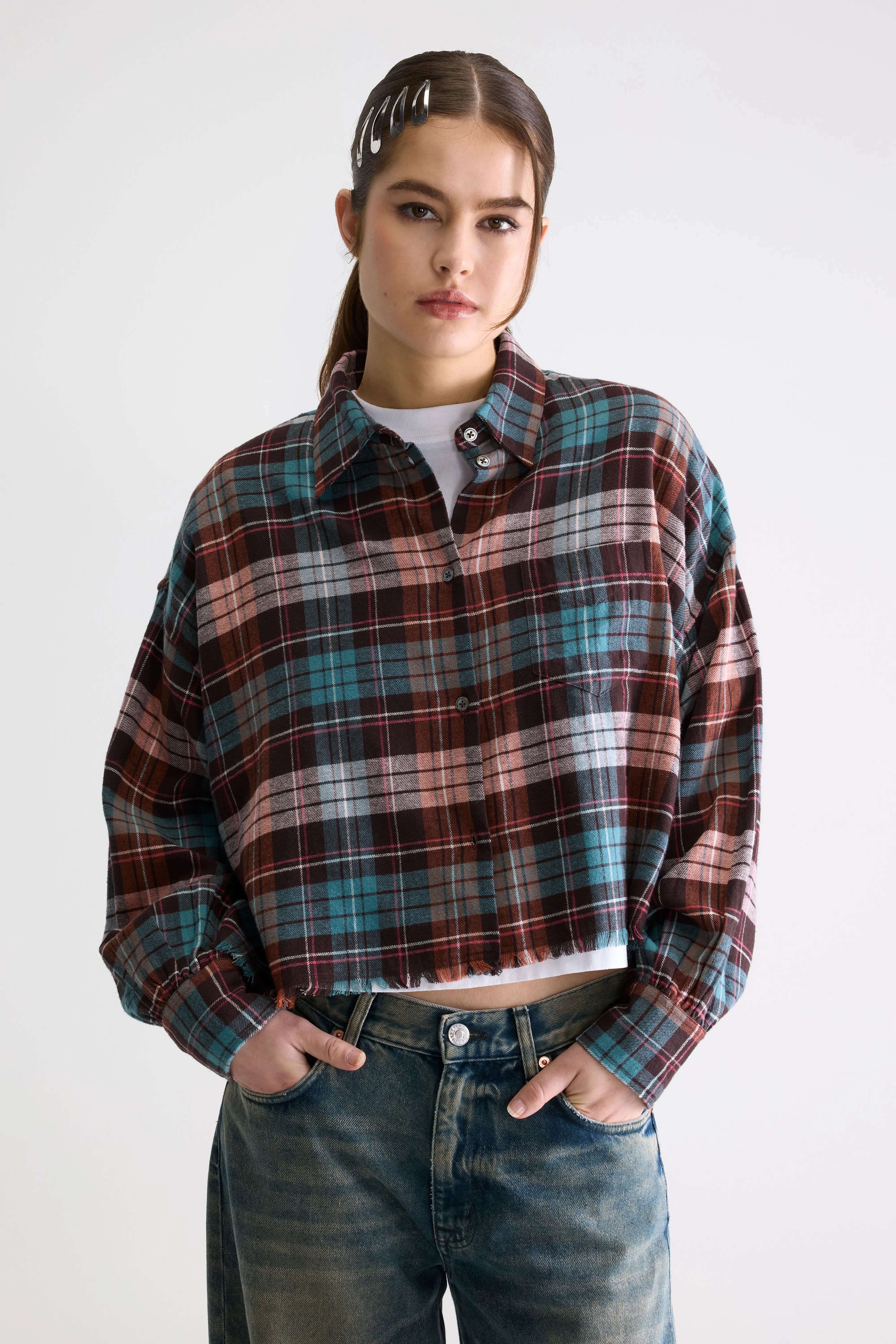 Kraft Cropped Shirt - Dark roast / Lobster / Reef waters For Women | Bellerose