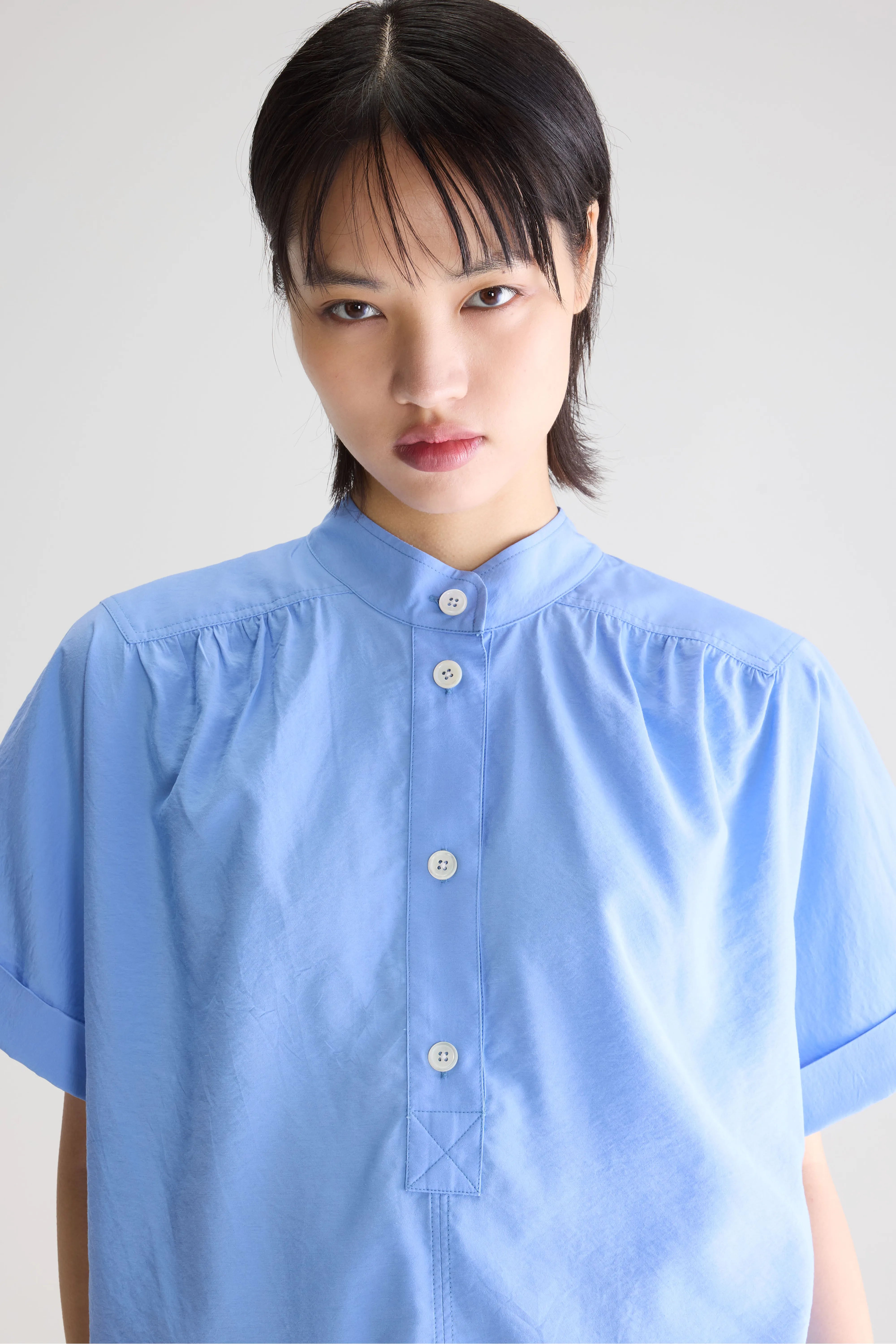 Pear blouse met korte mouwen  (261 / W / BLUE SHIRT)