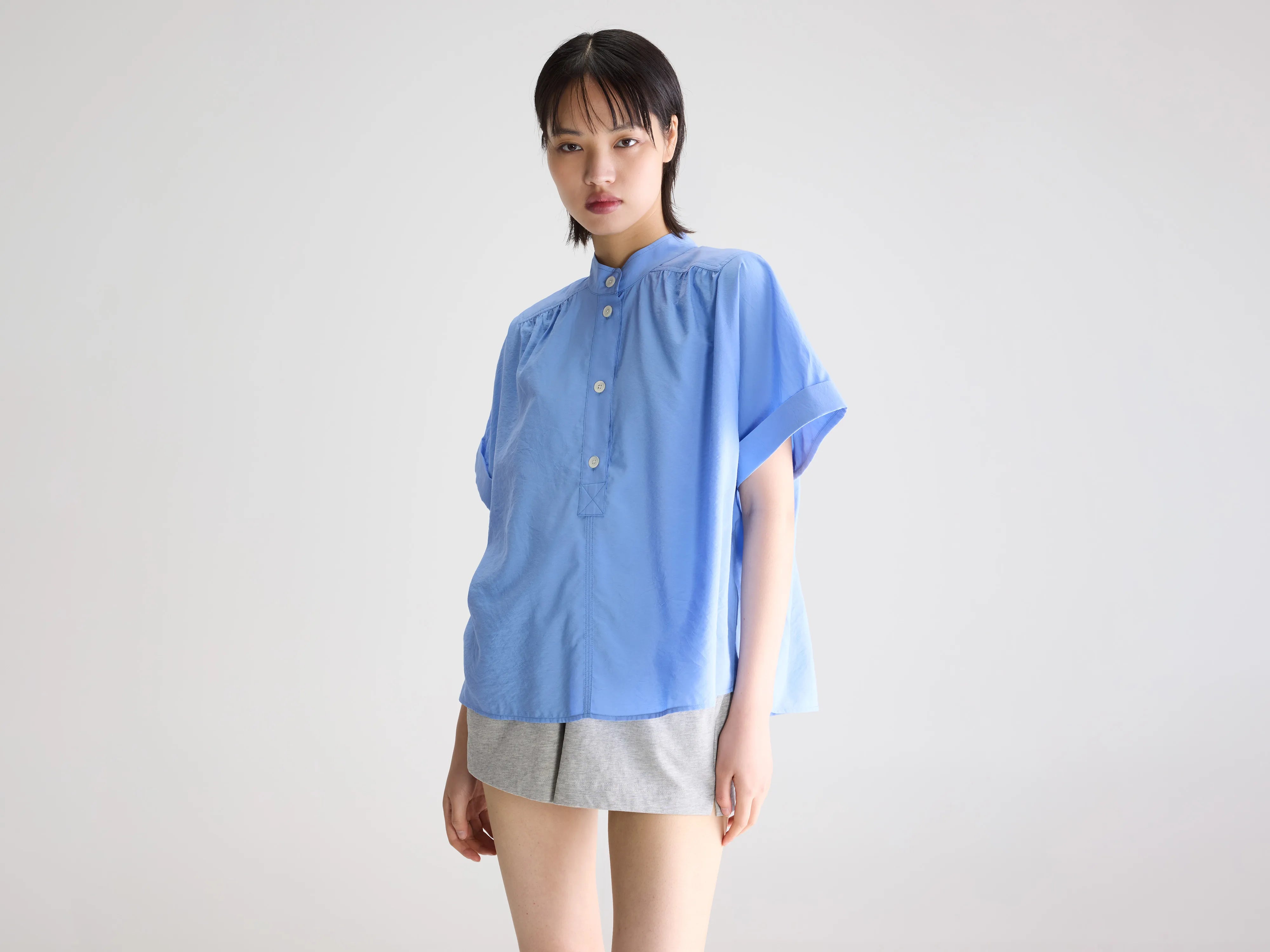 Pear blouse met korte mouwen  (261 / W / BLUE SHIRT)