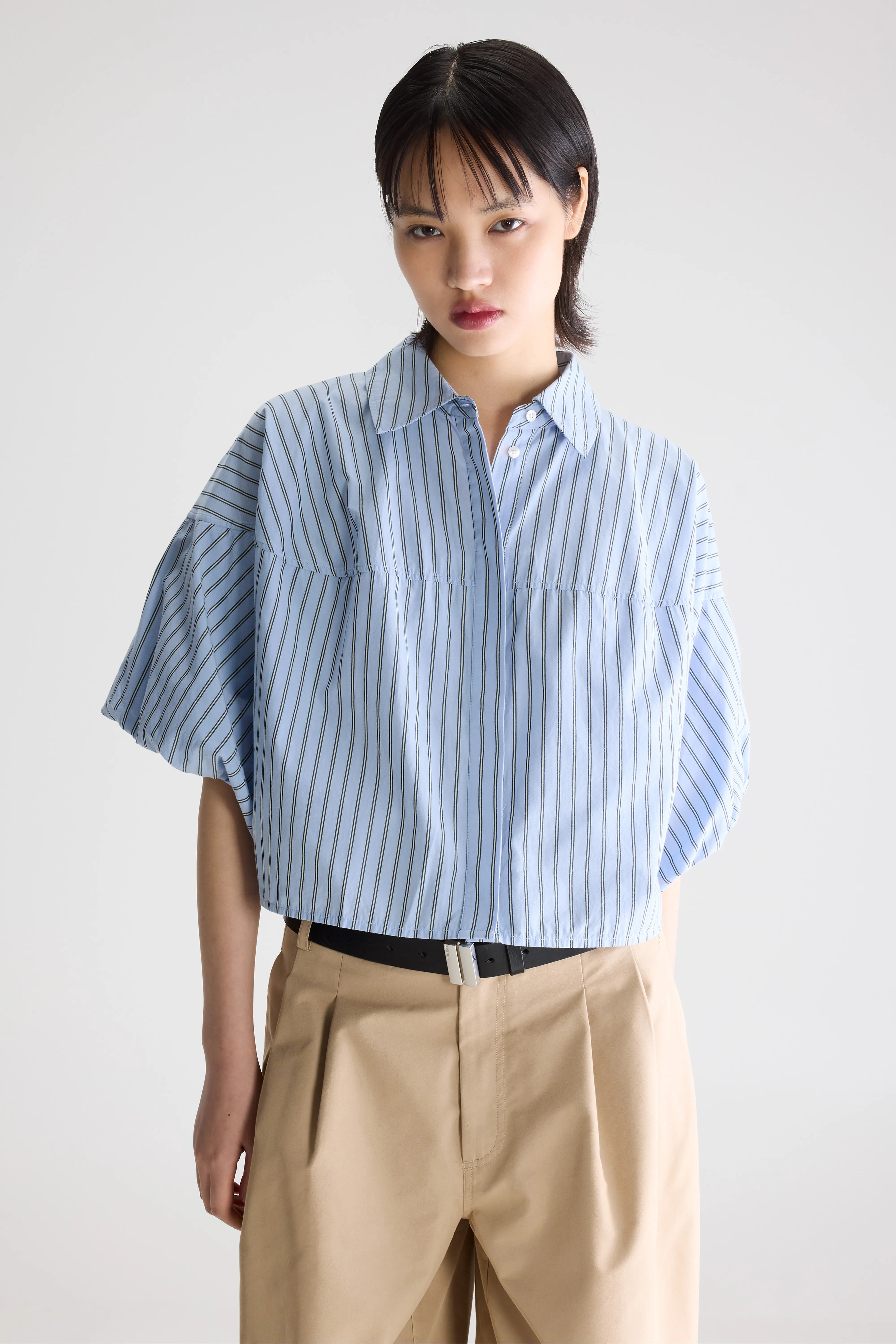 Cassy Balloon Shirt - Blue shirt / Off black / Vintage white For Women | Bellerose