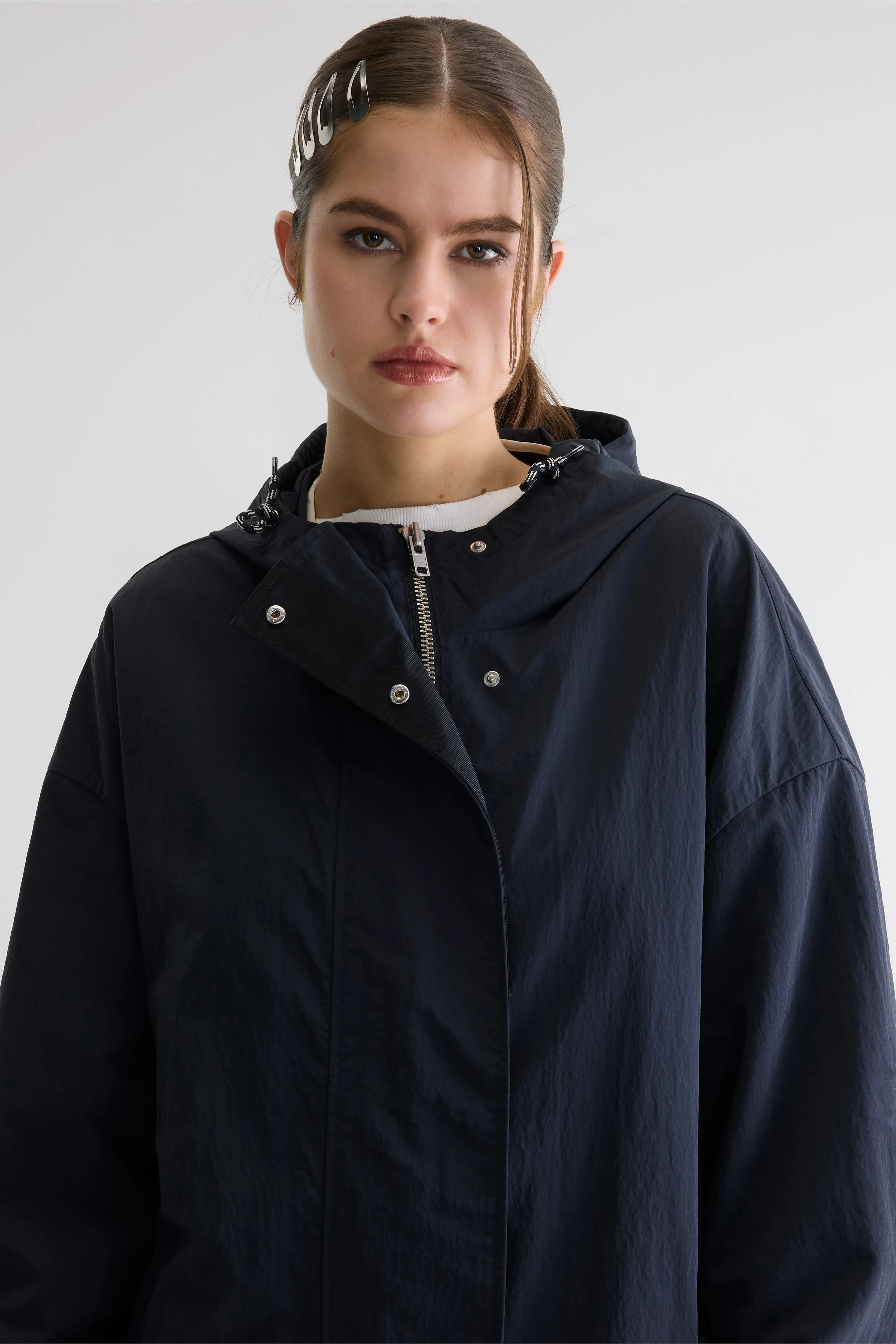 Women's navy blue oversized hooded coat | Bellerose
