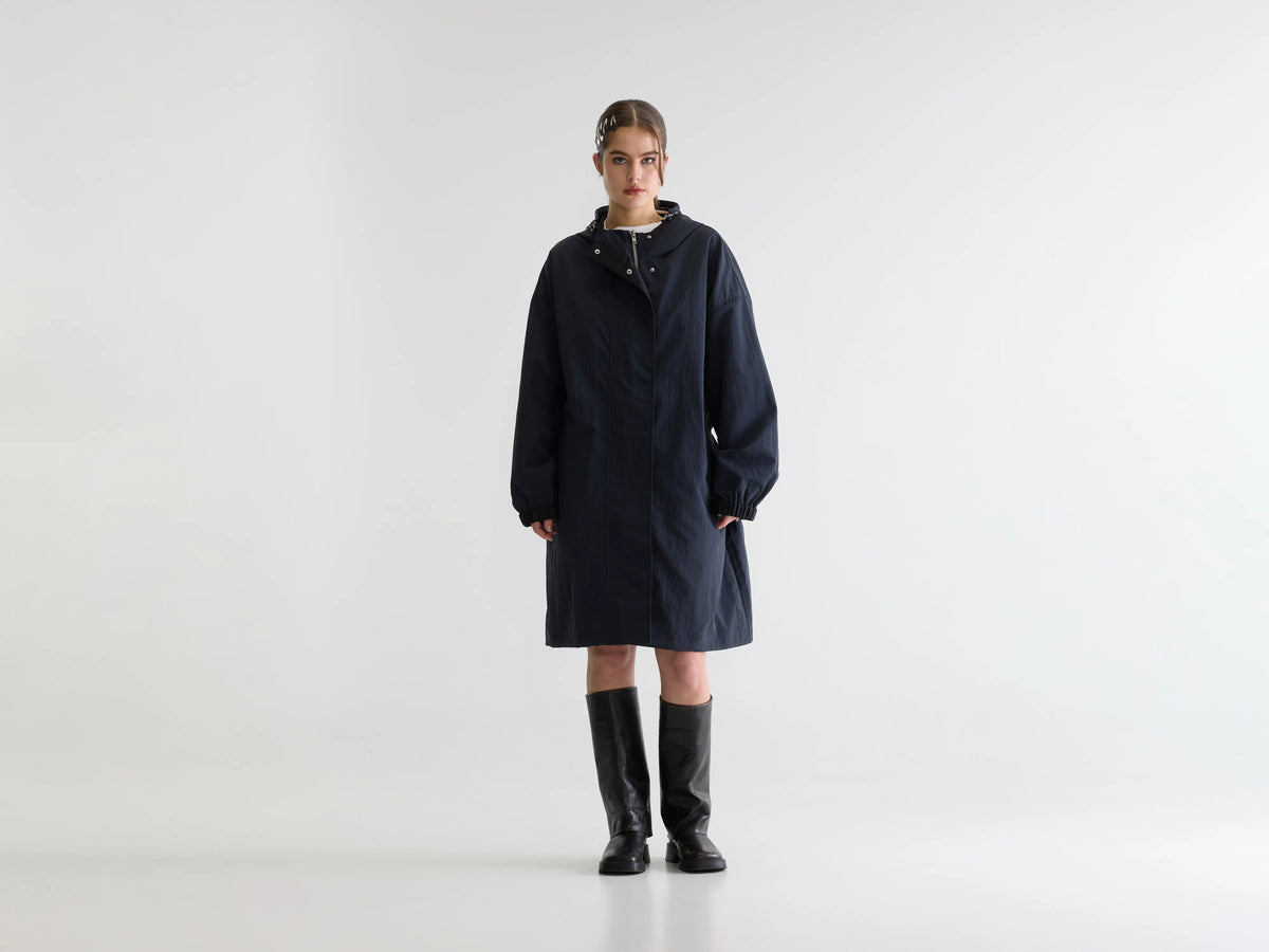 Women's navy blue oversized hooded coat | Bellerose