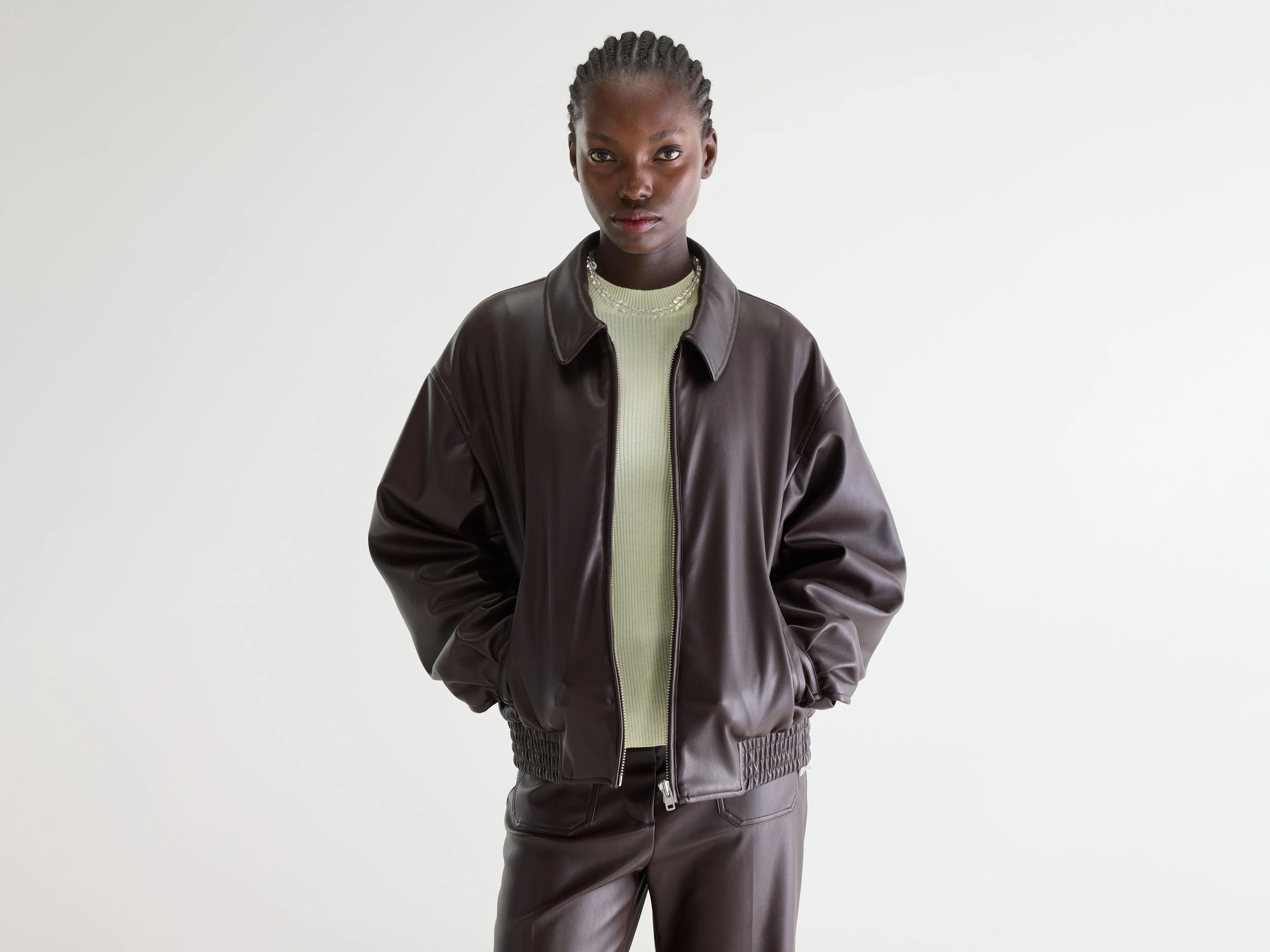 Jenn imitatieleren jas (261 / W / DARK ROAST)