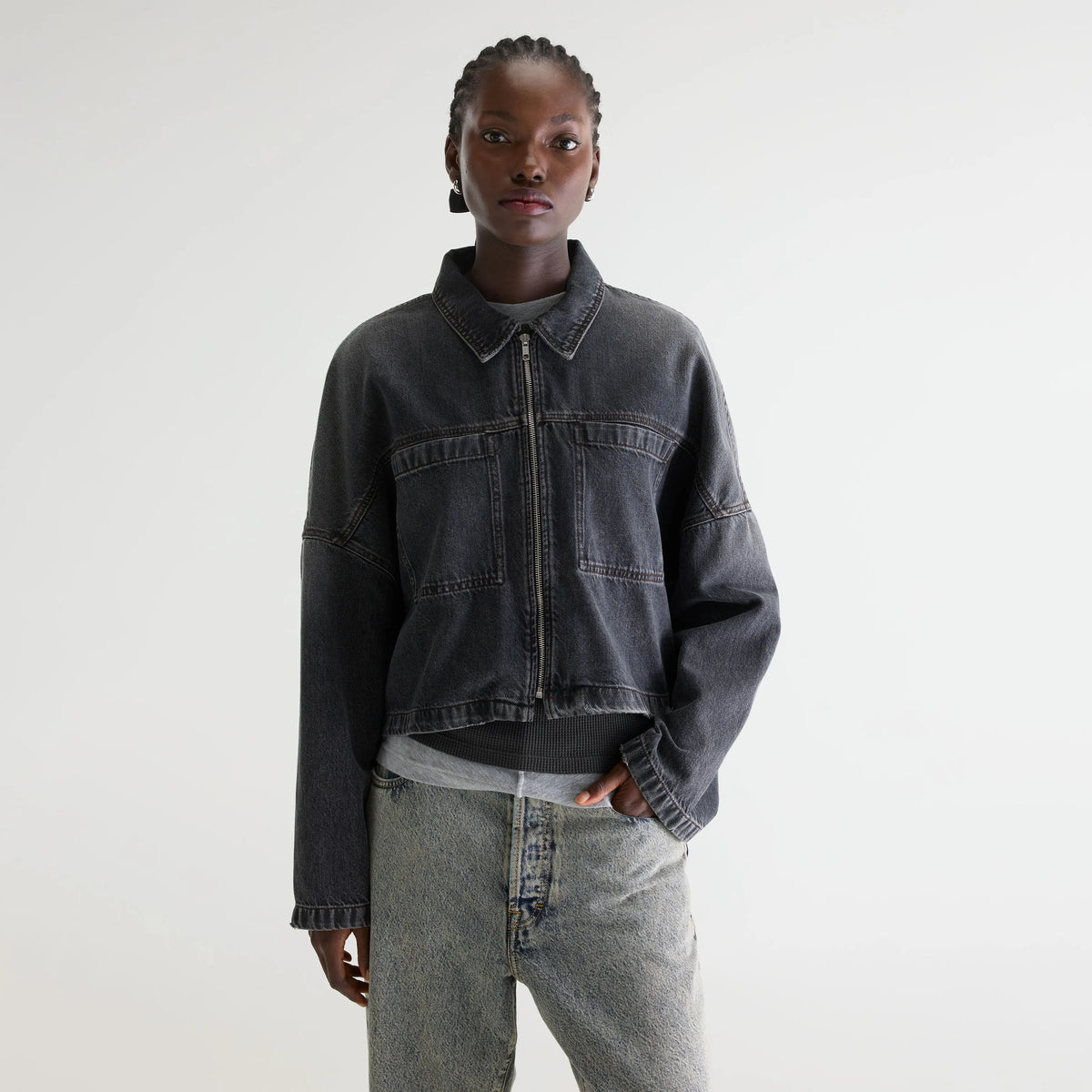 Oversized denim jacket in washed black for women | Bellerose