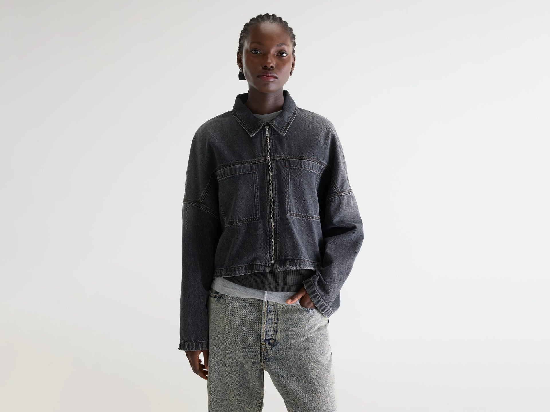 Oversized denim jacket in washed black for women | Bellerose