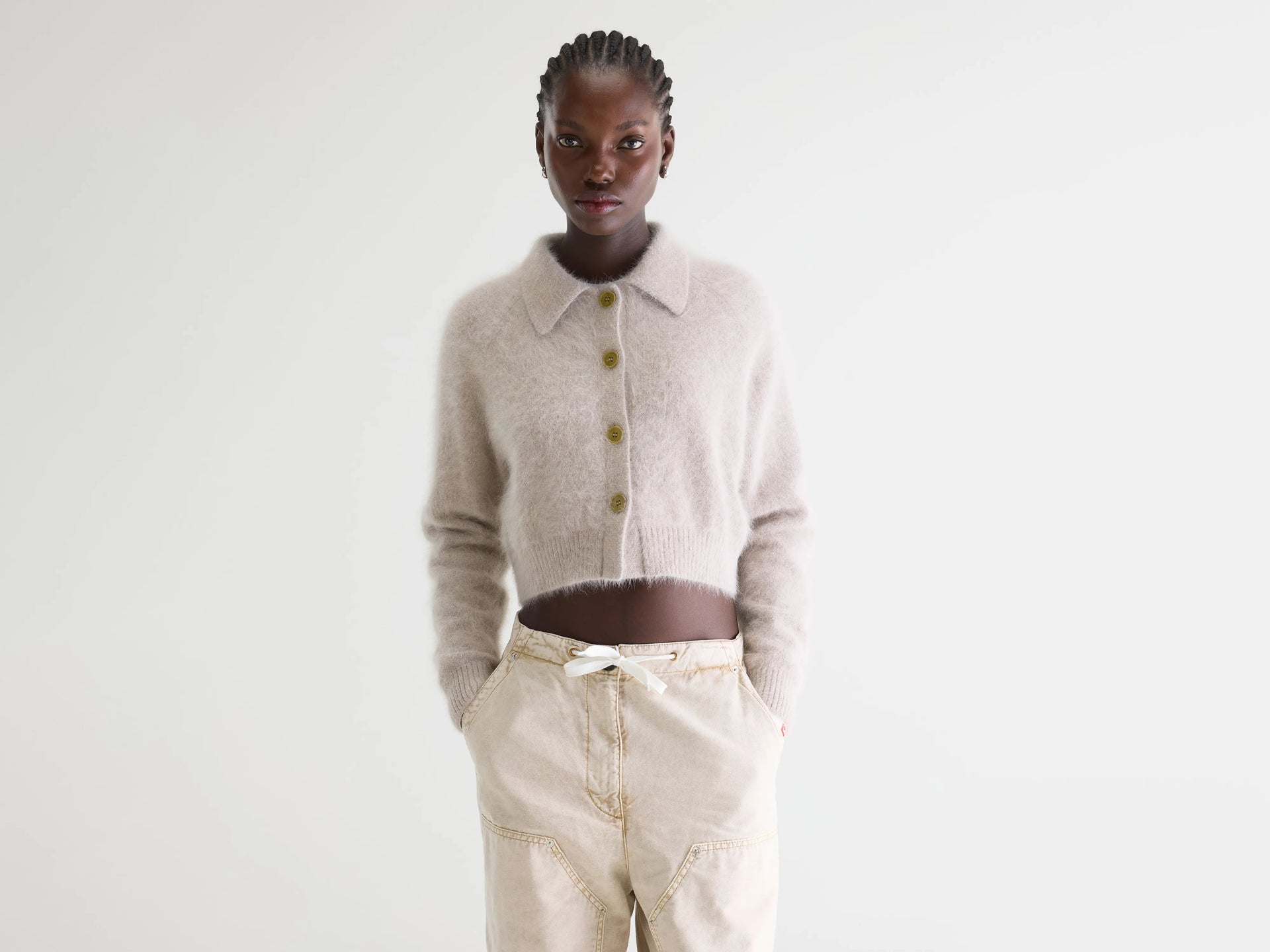 Greige cropped angora-blend cardigan for women | Bellerose