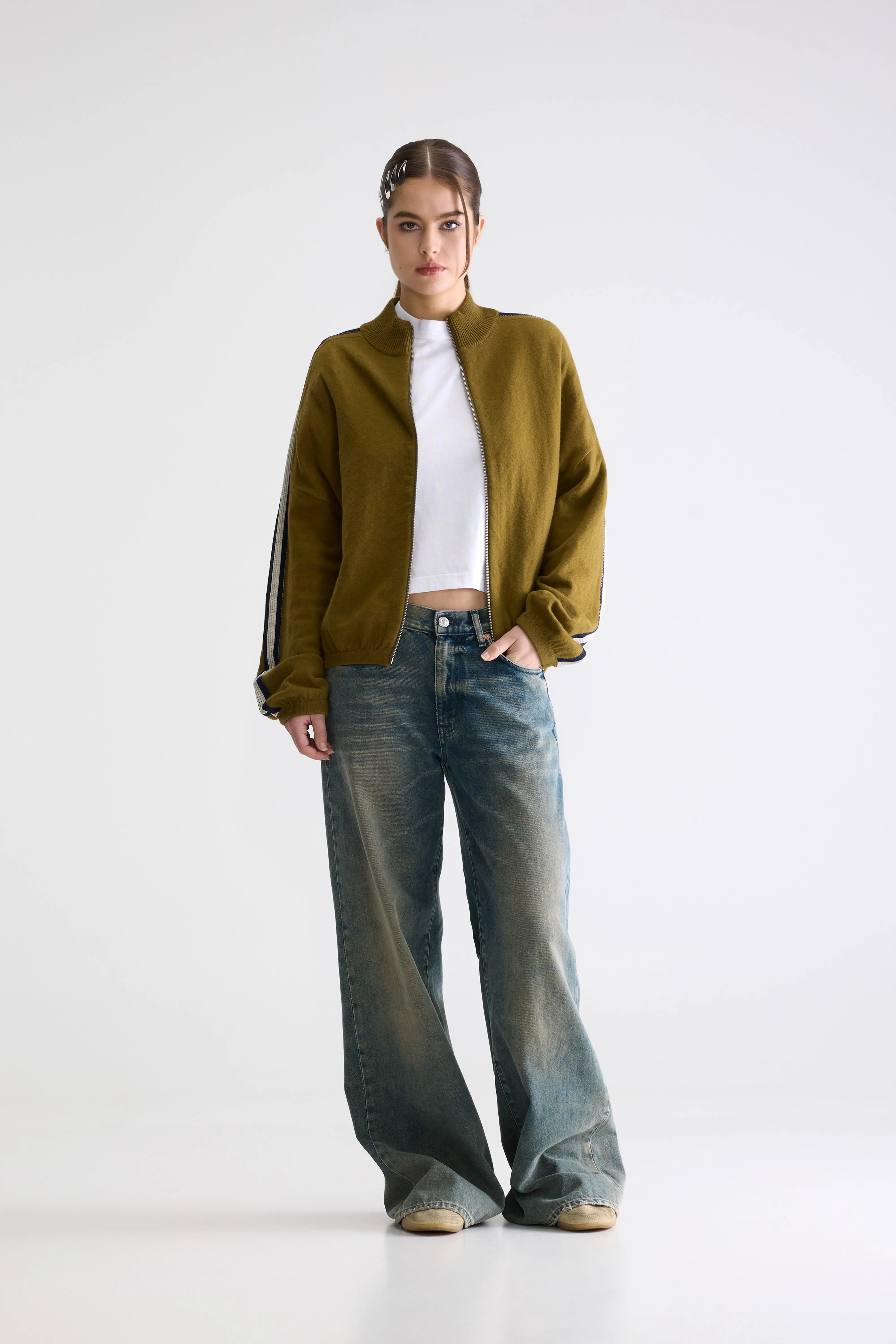 Cardigan Zippé Gerta - Kinako / Vetiver / Worker Pour Femme | Bellerose