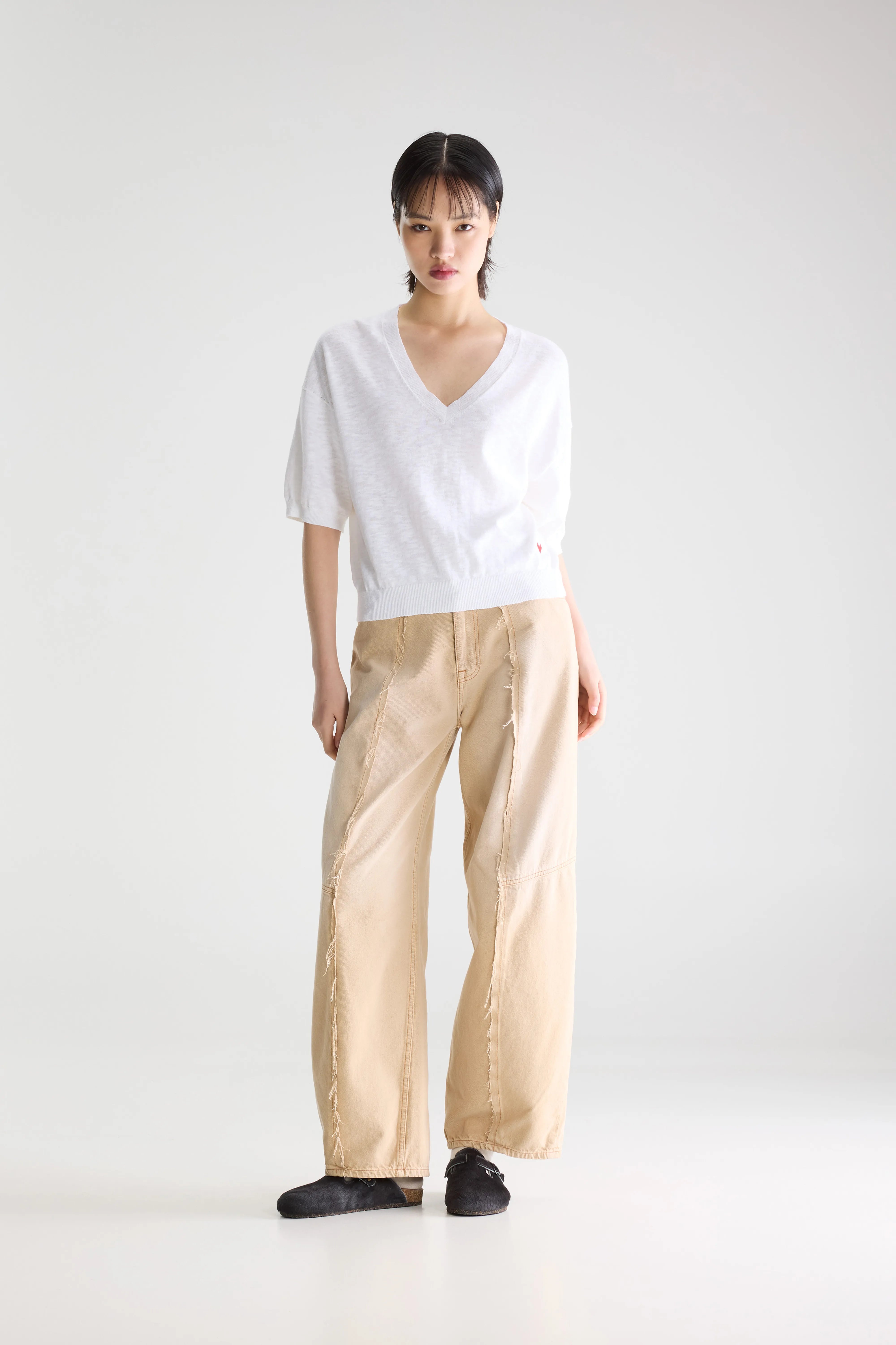 Dadif V-neck Sweater - Poppy / White For Women | Bellerose