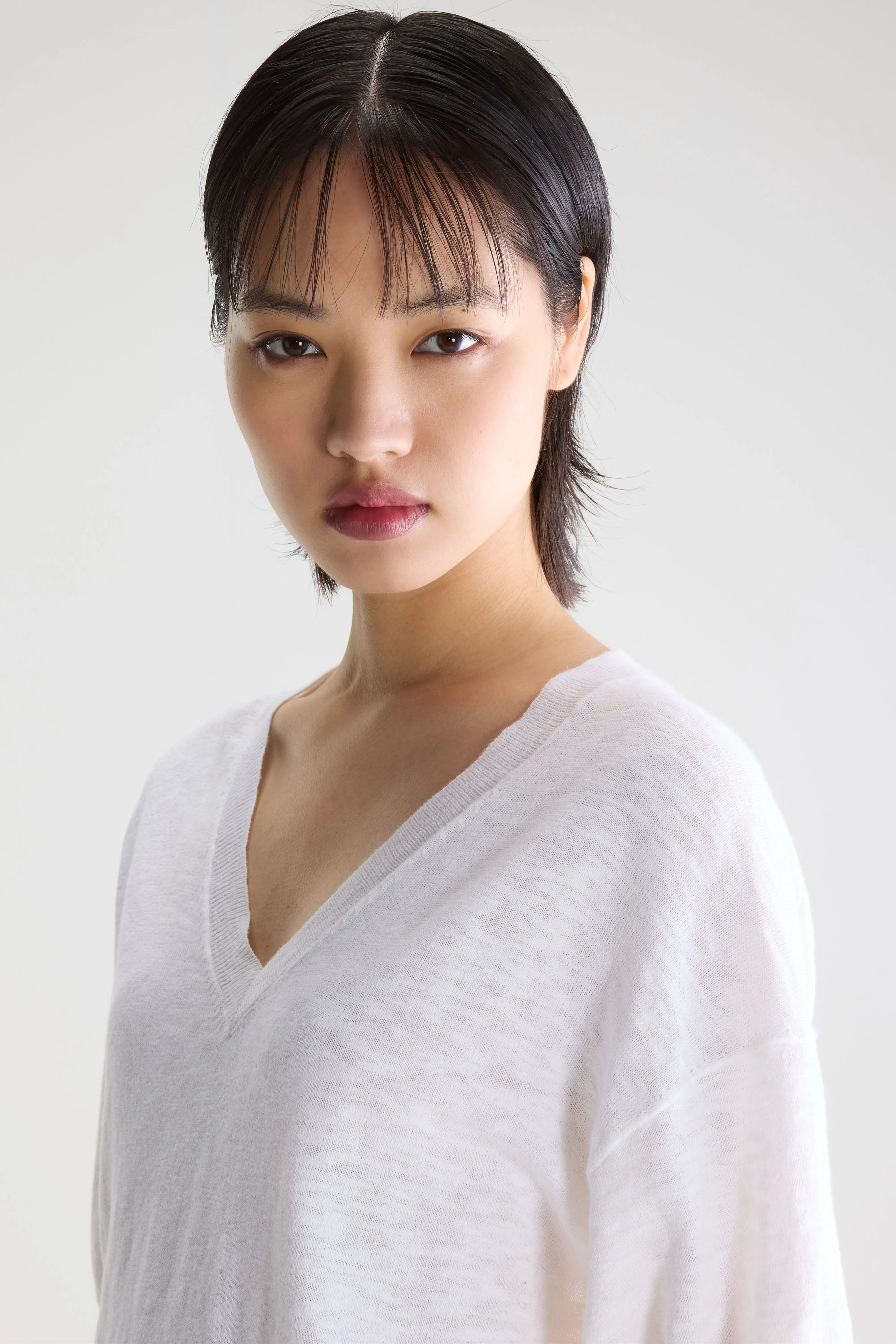 Dadif V-neck Sweater - Poppy / White For Women | Bellerose