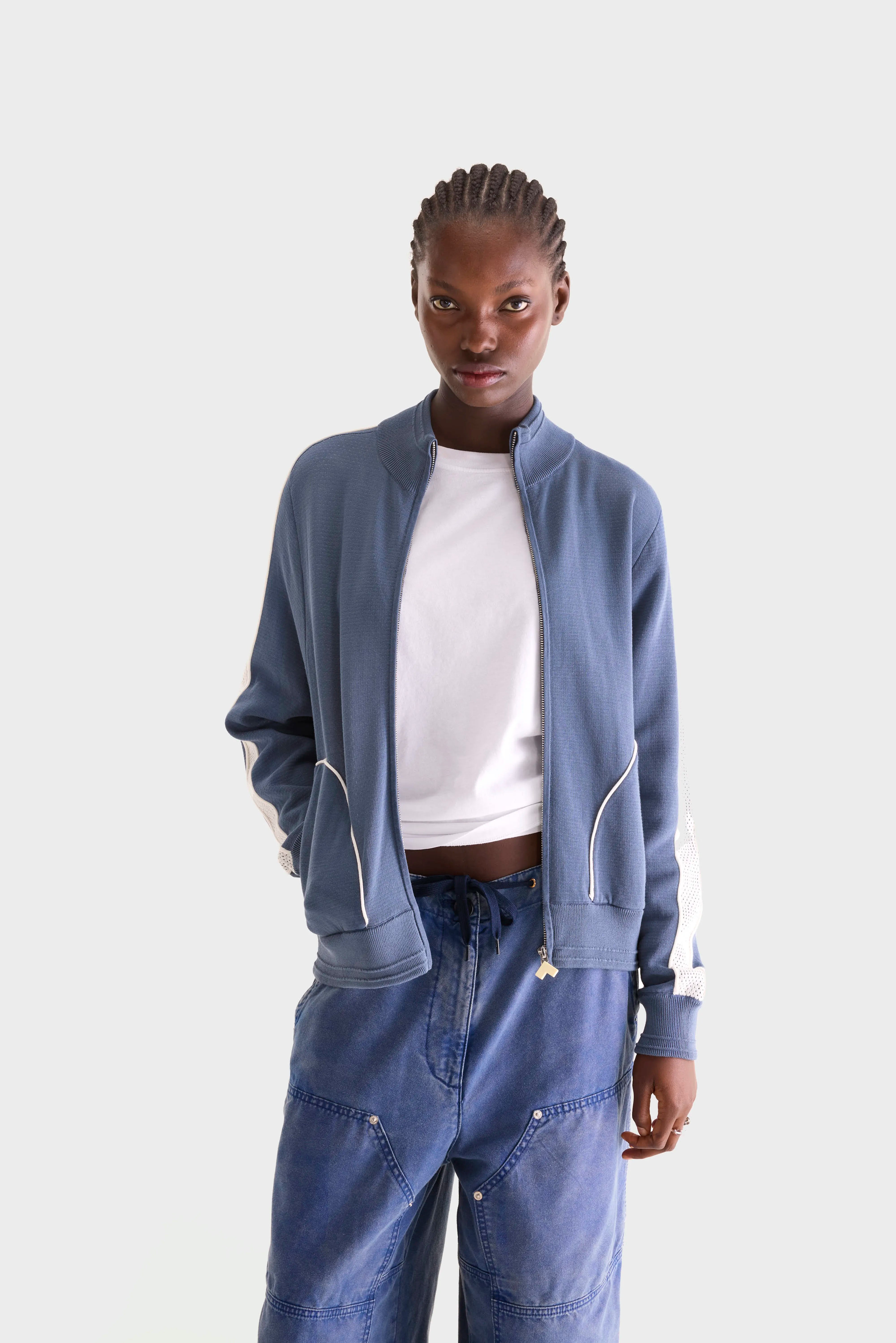 Dasy Zip-up Sweatshirt - Storm / Vintage white For Women | Bellerose