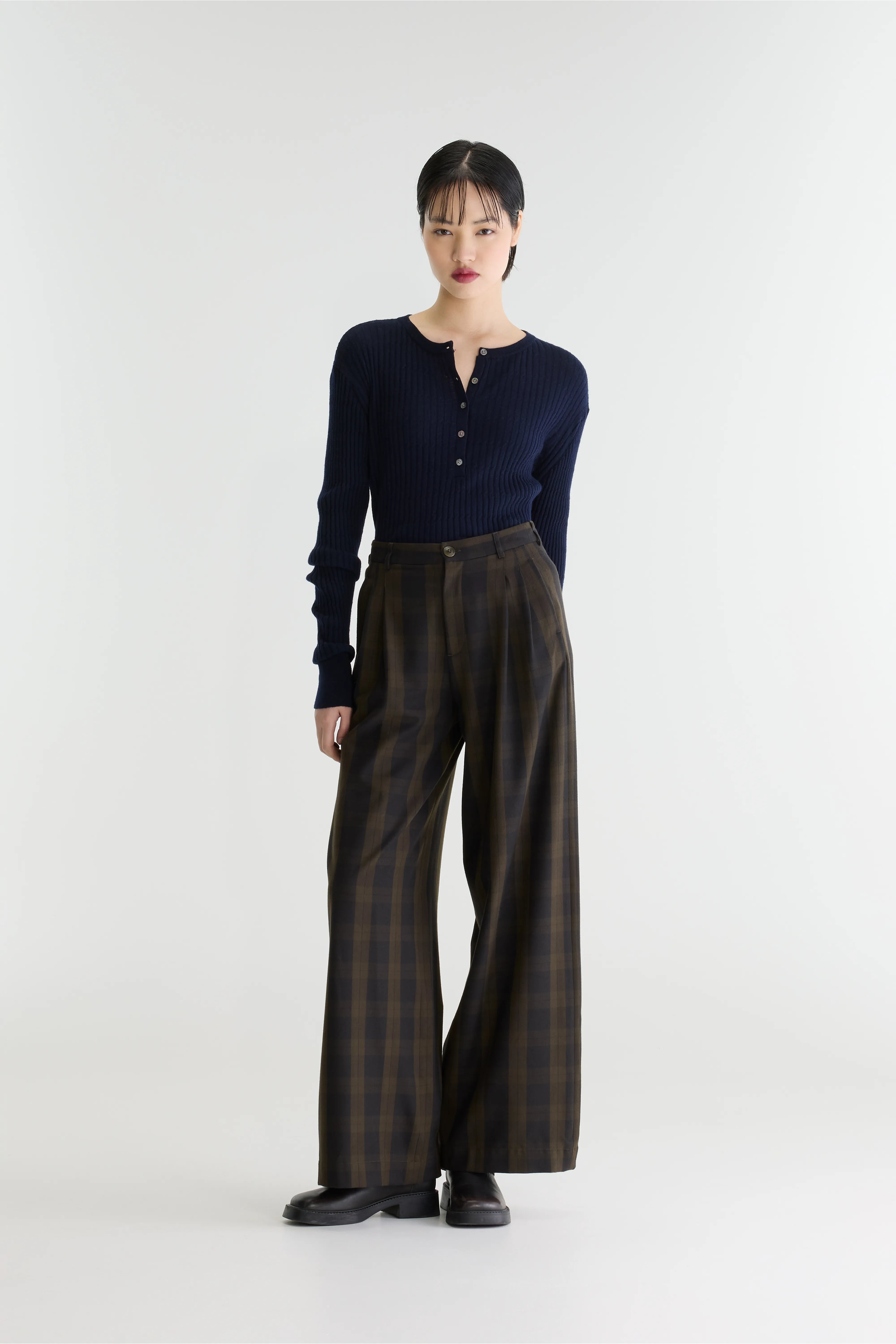 Volkert Wijde Geruite Broek - Army / Carbon Voor Dames | Bellerose