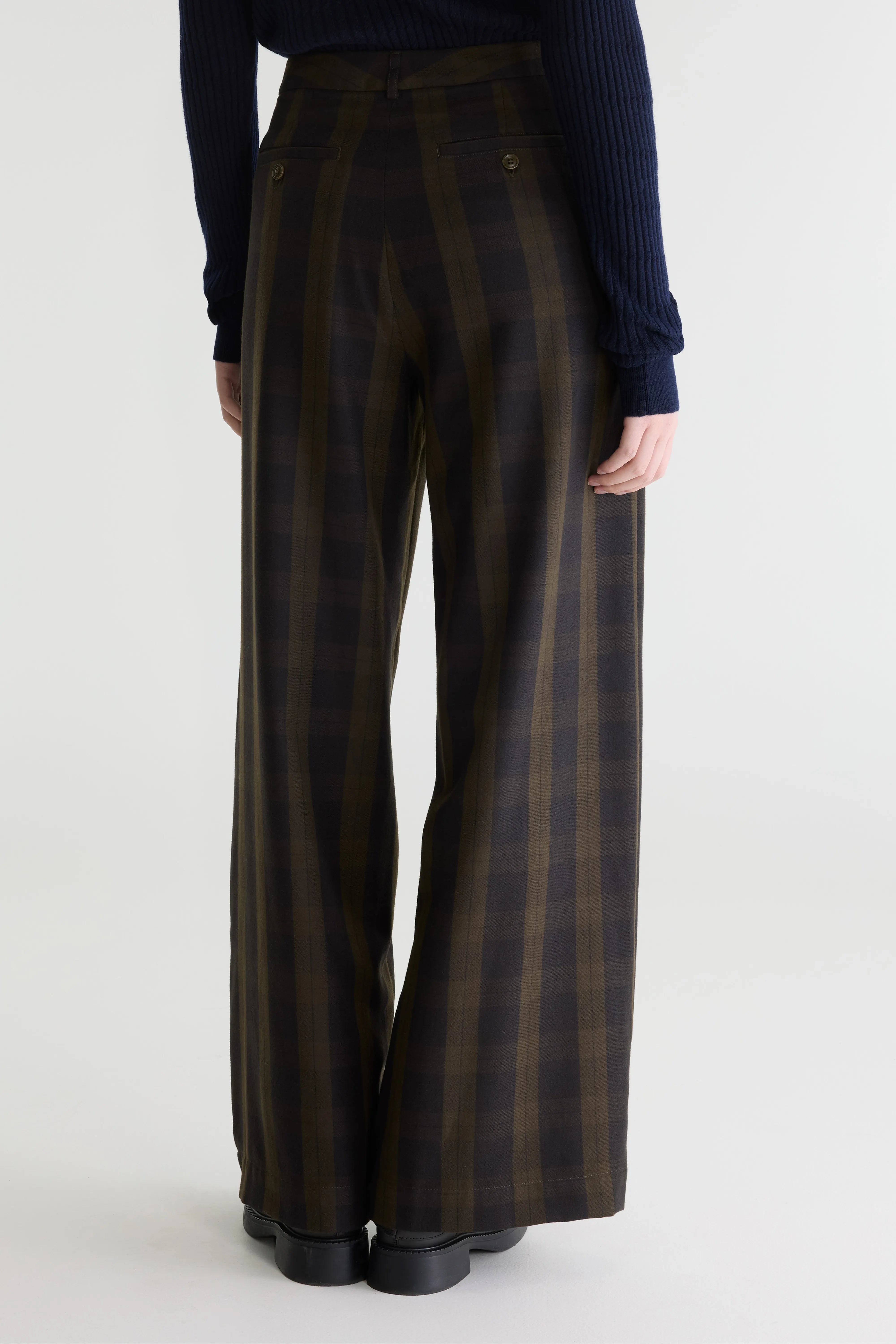 Volkert Wijde Geruite Broek - Army / Carbon Voor Dames | Bellerose