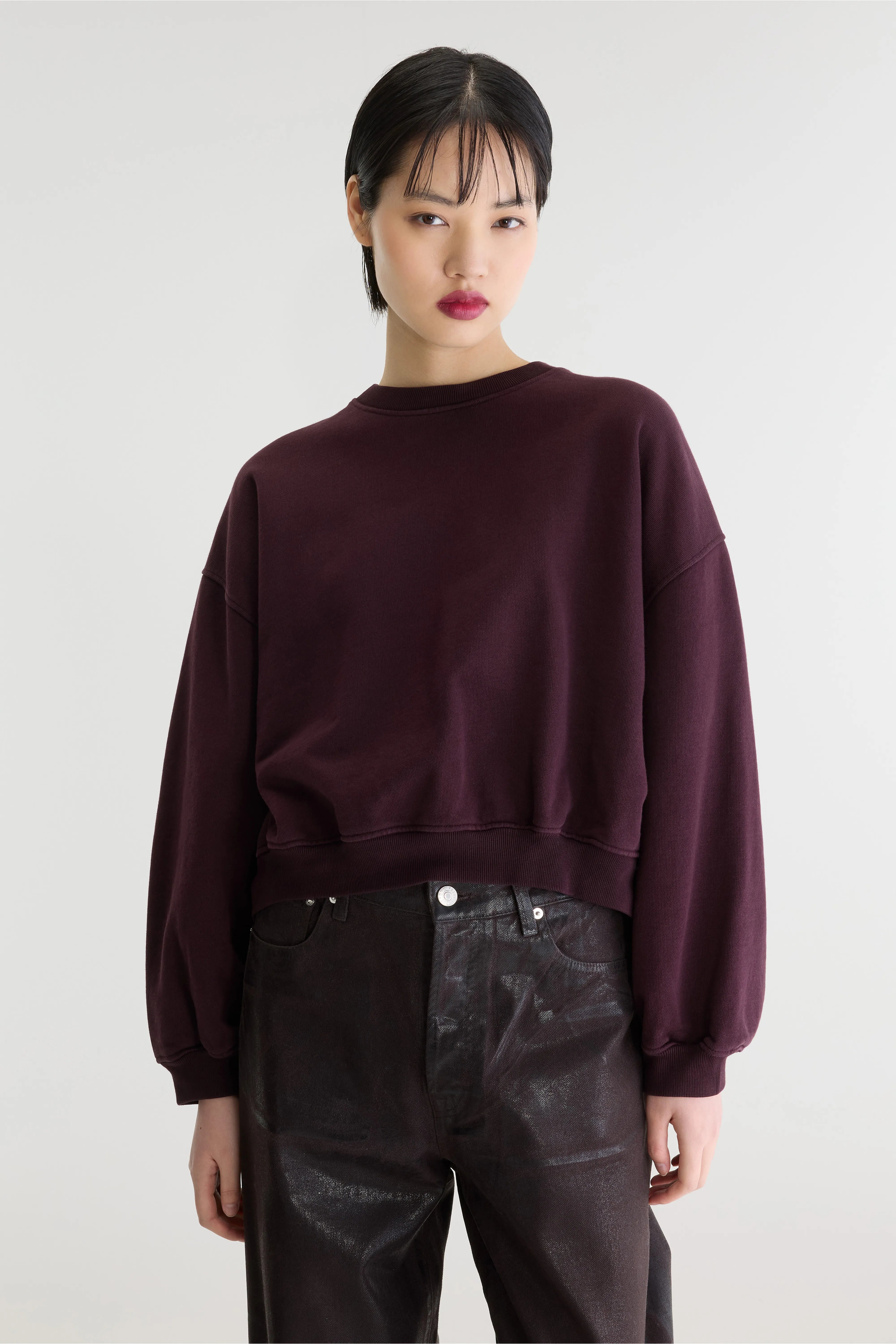 Fancy Cropped Crewneck Sweatshirt - Burgundy For Women | Bellerose