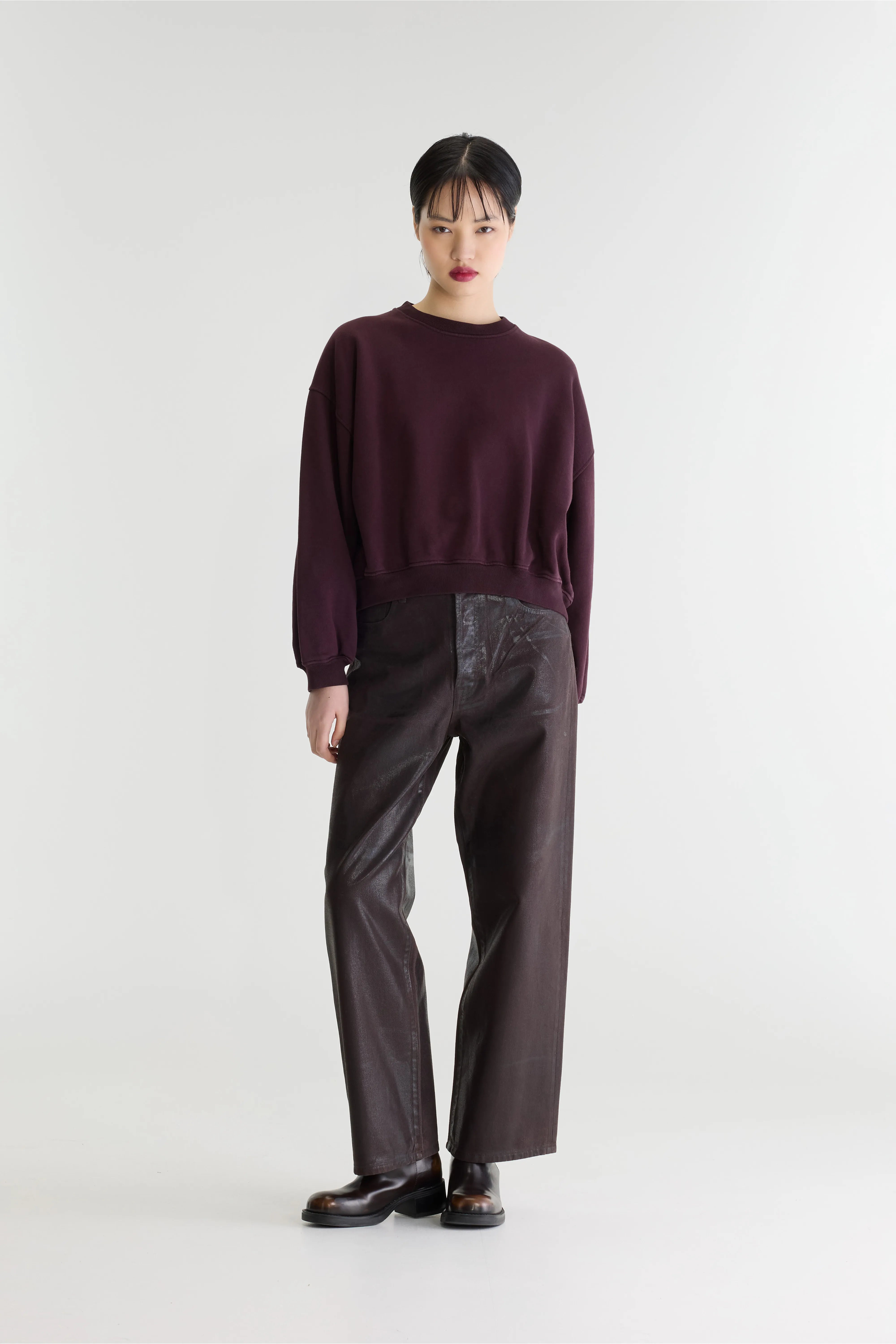 Fancy Cropped Crewneck Sweatshirt - Burgundy For Women | Bellerose