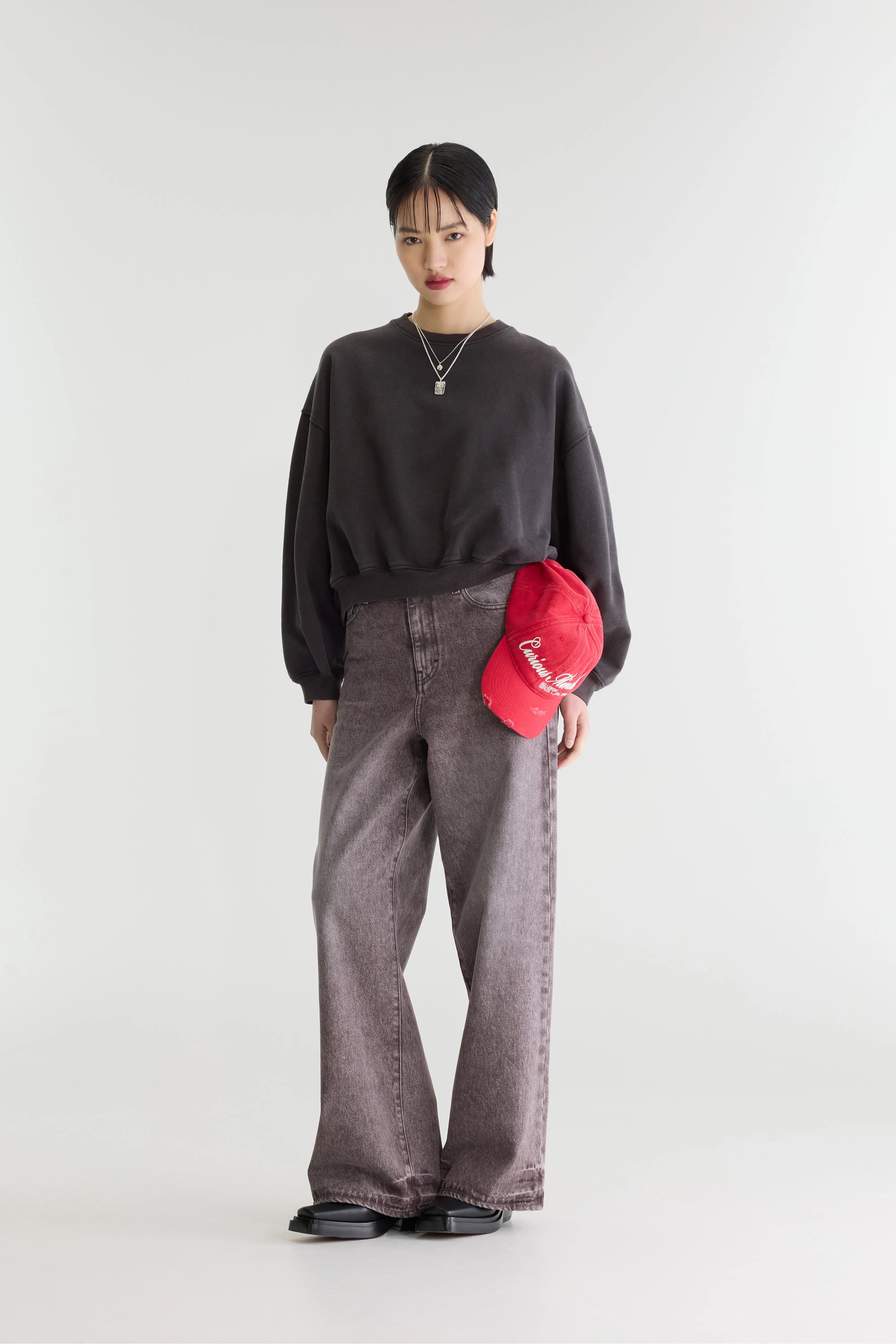 Sweatshirt Court À Col Rond Fancy - Dark roast Pour Femme | Bellerose