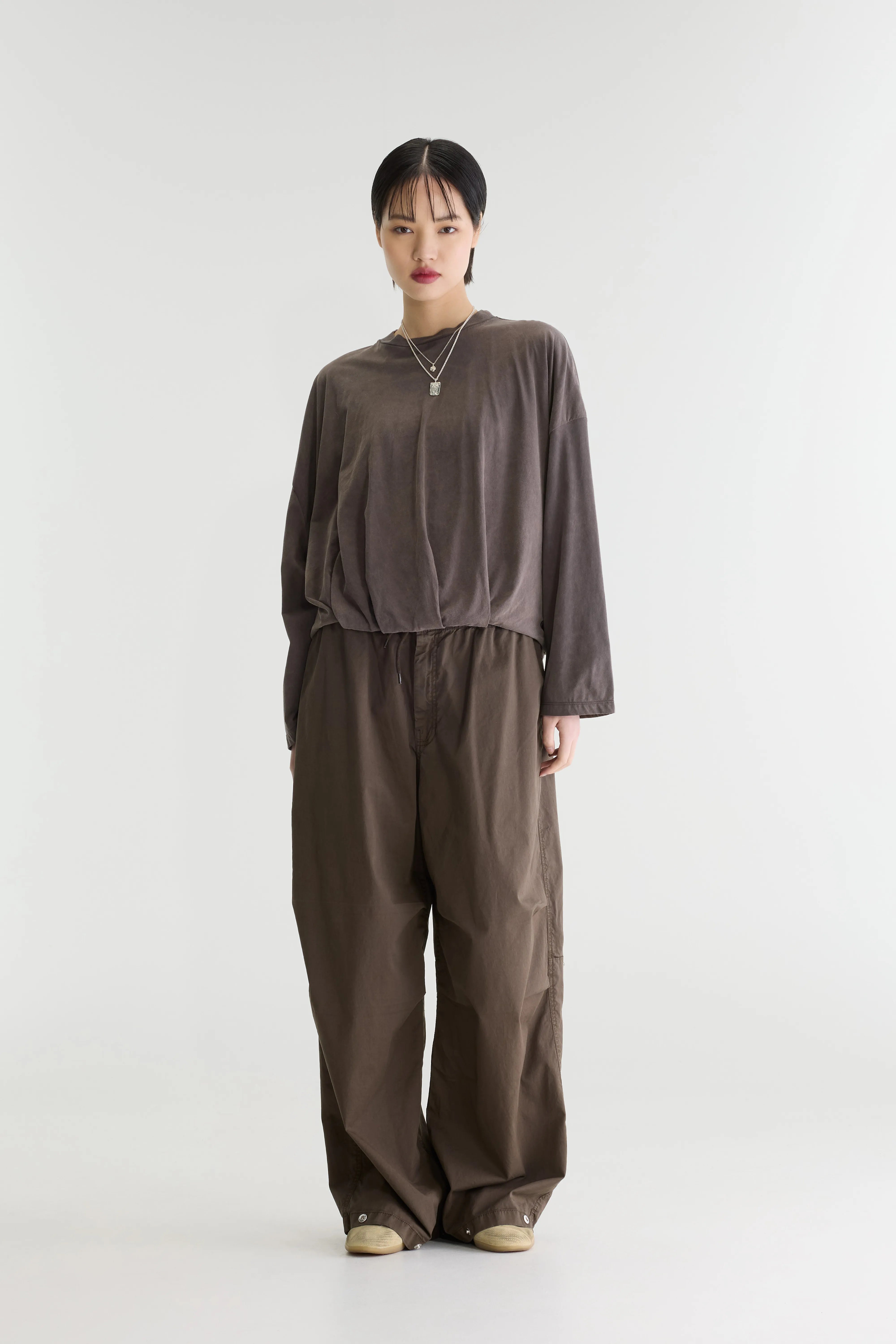 Flames cropped t-shirt met lange mouwen (262 / W / DARK ROAST)