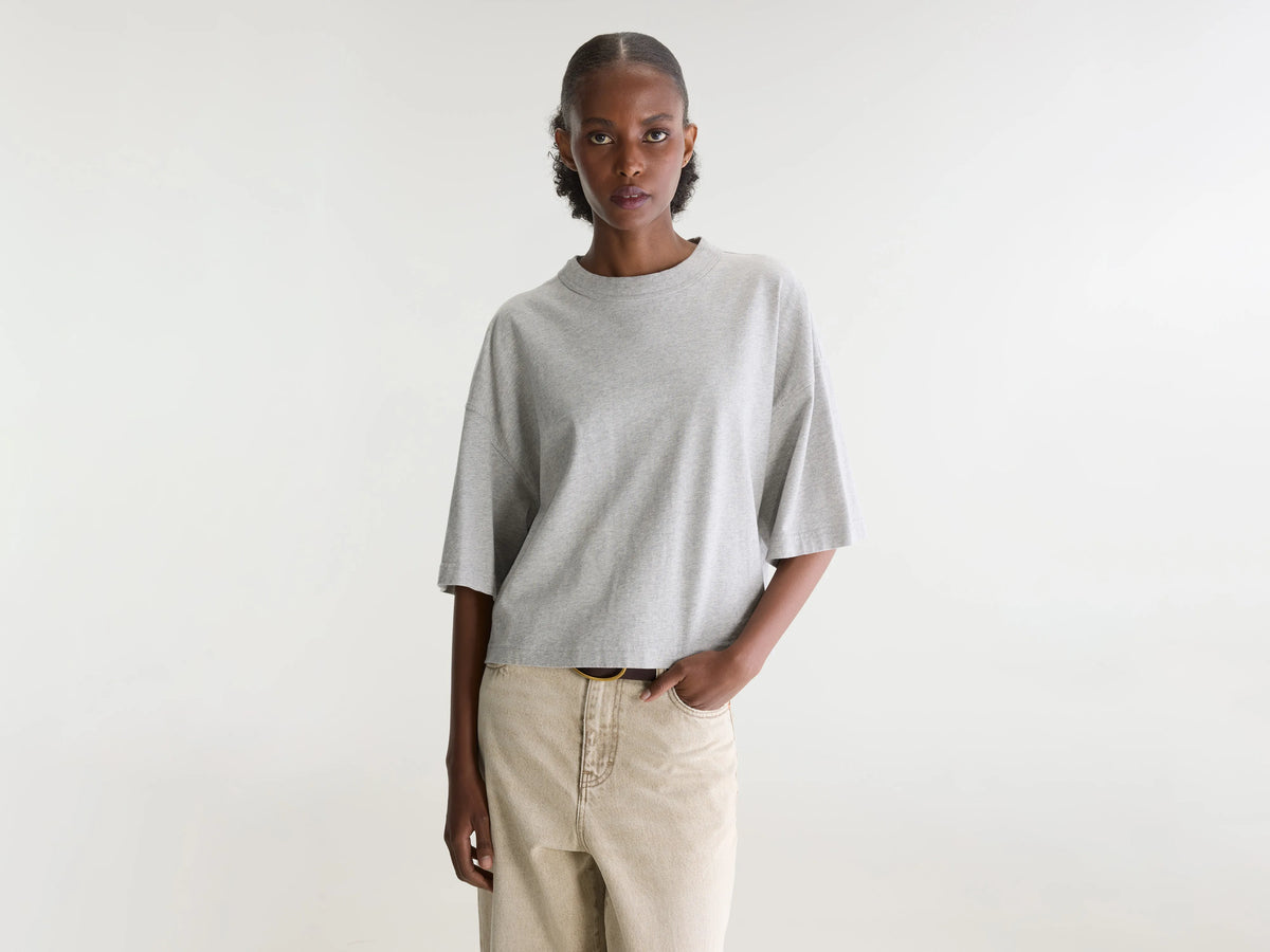 Cropped cotton grey short-sleeve t-shirt - Women | Bellerose
