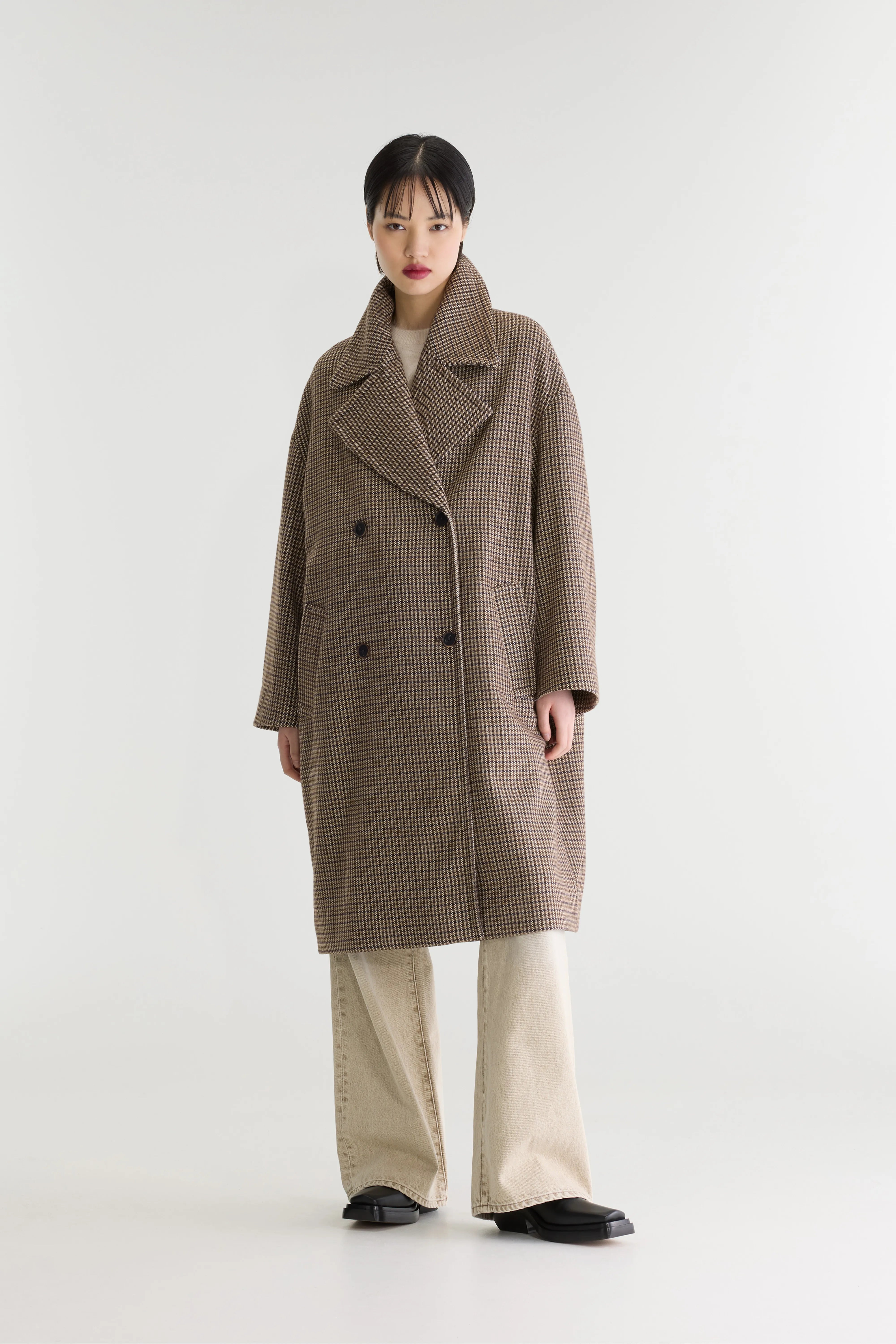 Manteau Pied-de-poule Jaguar - Dark roast / Fir / Natural Pour Femme | Bellerose