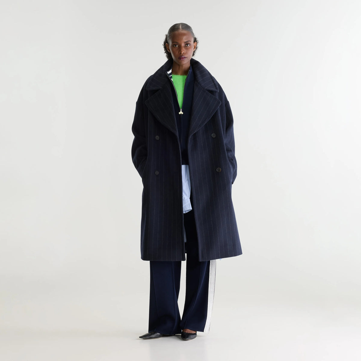 Navy wool pinstripe coat - Women | Bellerose