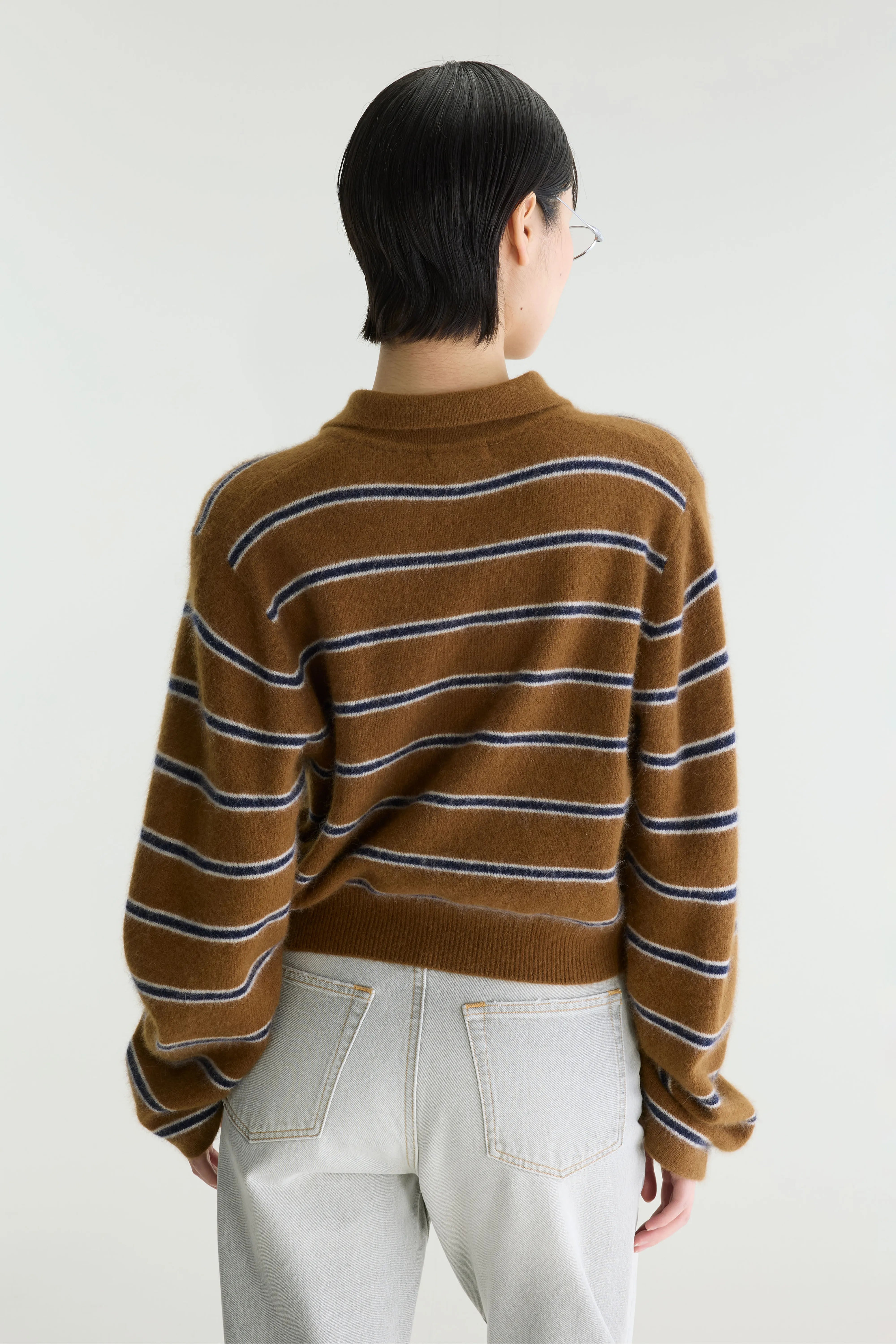 Pull Col Polo Rayé Dussyr - Captain / Chocolate / Oyster Pour Femme | Bellerose