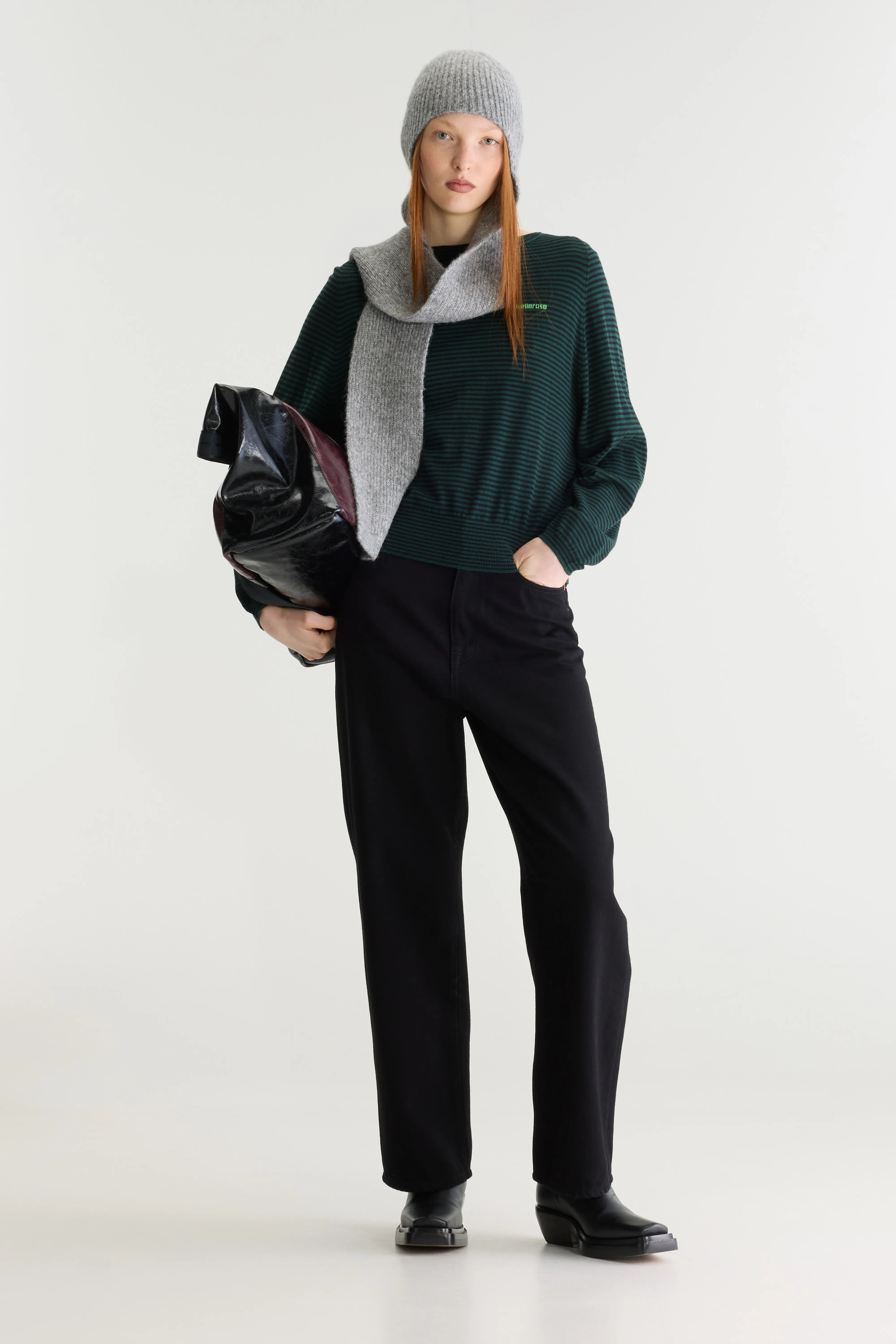 Gerhi Relaxed Sweater - Bottle / Off black / Vegas For Women | Bellerose