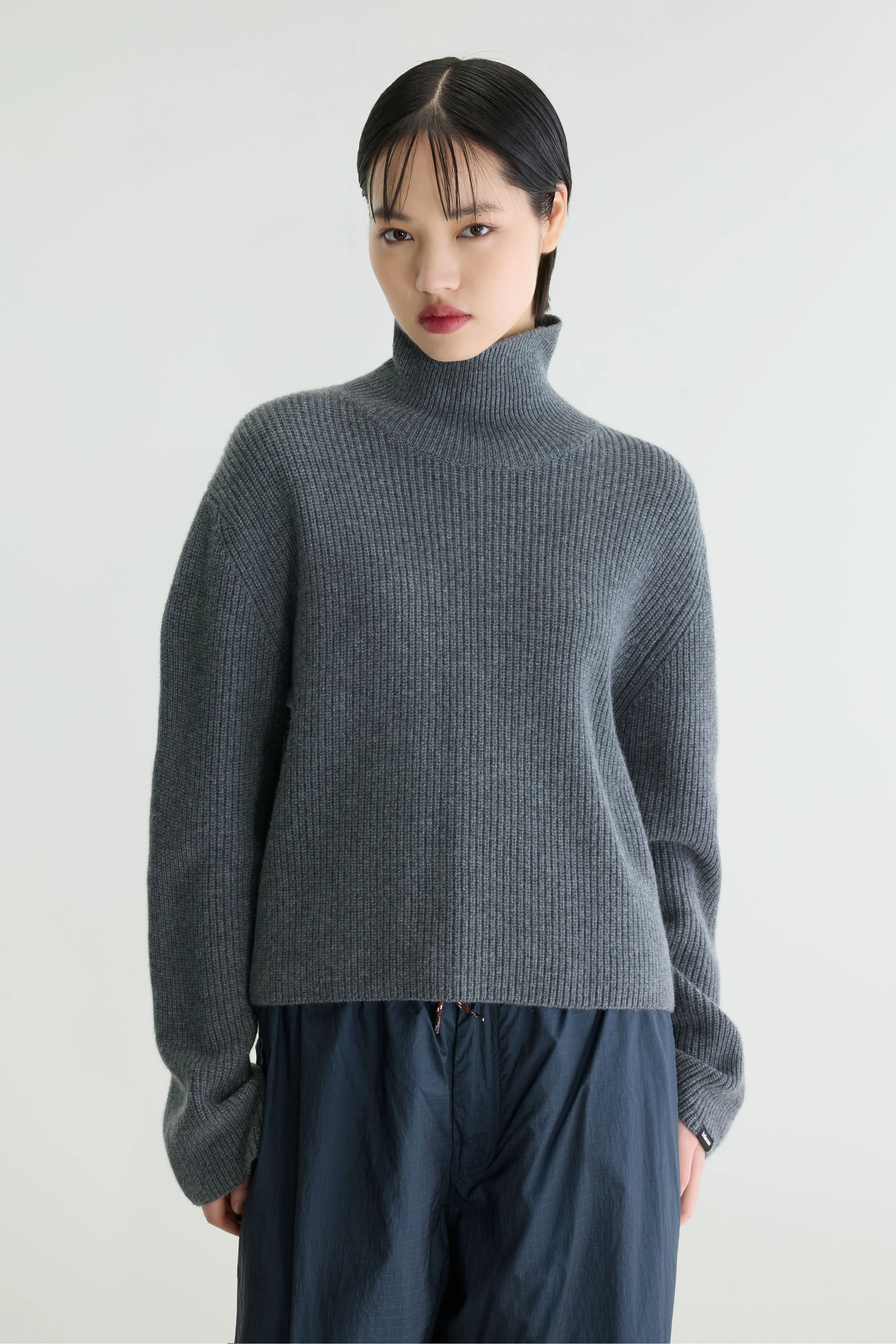 Synin Funnel Neck Cashmere Sweater - Grey mel For Women | Bellerose